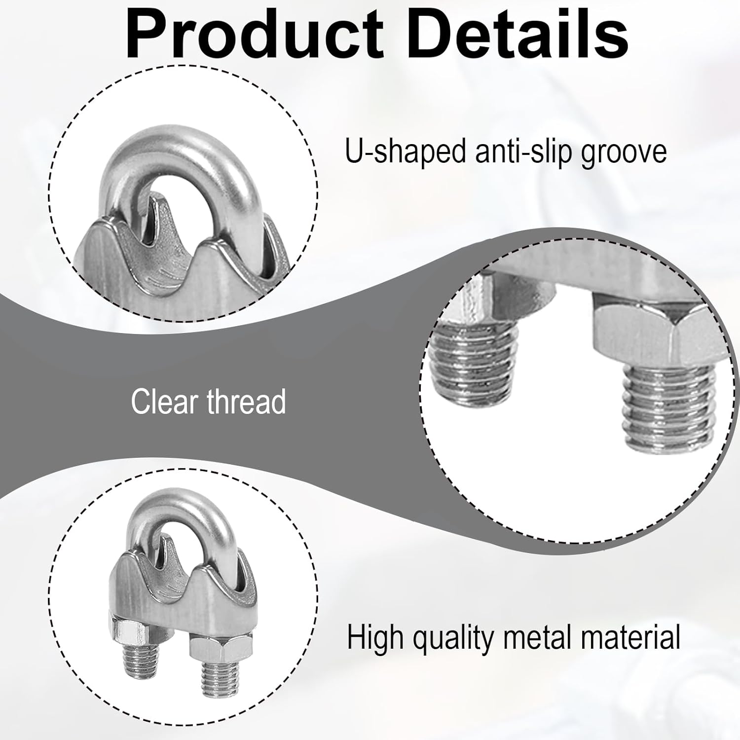 Lot de 14 Serre Cable Inoxydable 4mm, Serre-câbles étrie en Acier Inoxydable, serré câble pour Câble Métallique de 4 mm Diamètre M4 - 3
