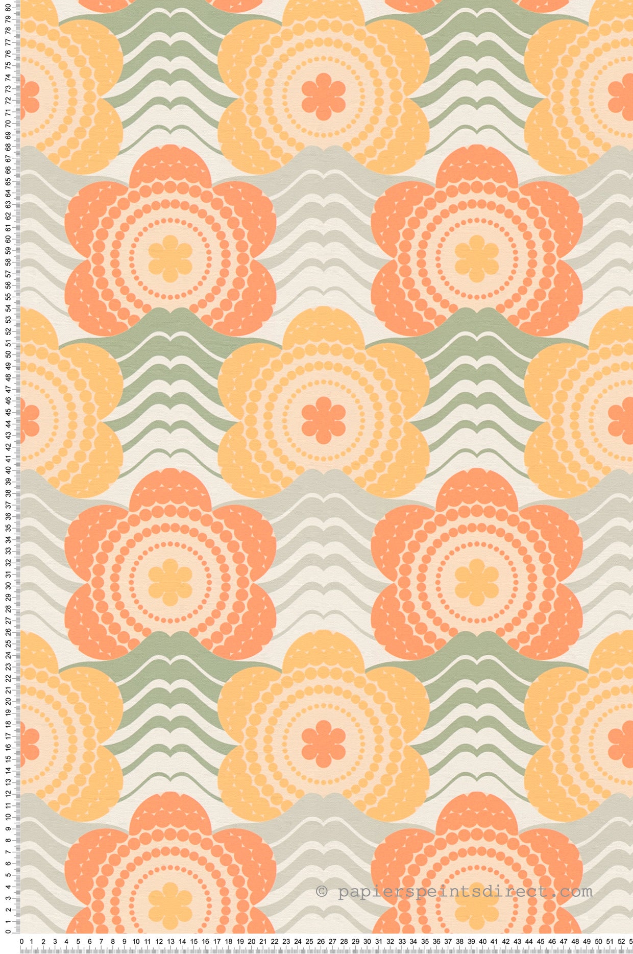 Papel pintado retro chic color naranja amarillo y verde papel pintado flores grandes para salón y dormitorio