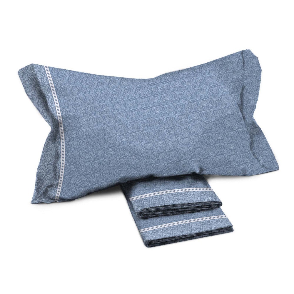 Sábanas dobles de algodón maxi tex family - diseño moderno 'time' color azul claro