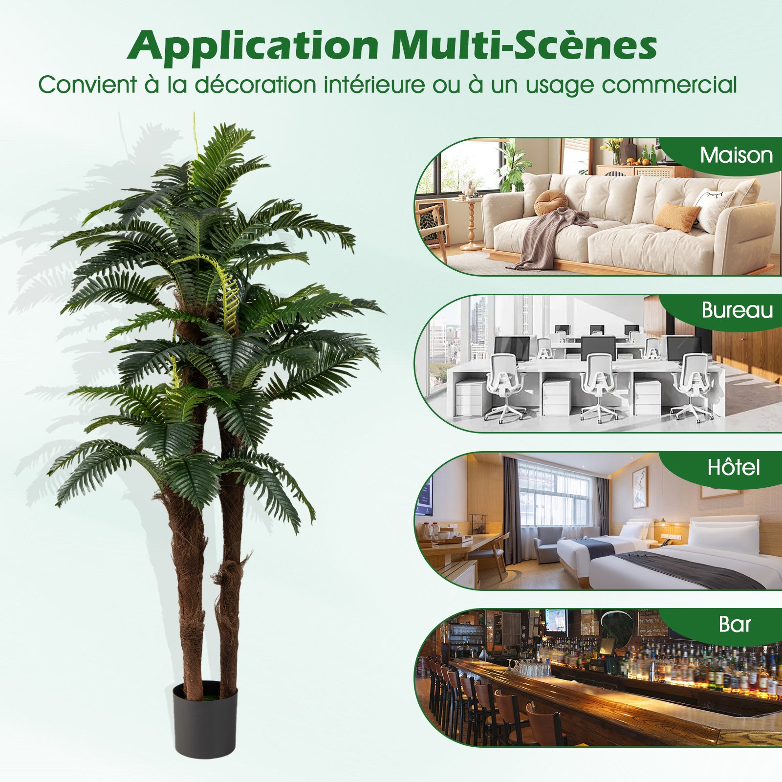 Lot de 2 Palmiers Artificiels de 191 cm, Faux Arbre Tropical en Pot avec 48 Feuilles Ajustables 3 Troncs Réalistes & Mousse, Décoration Moderne - 9