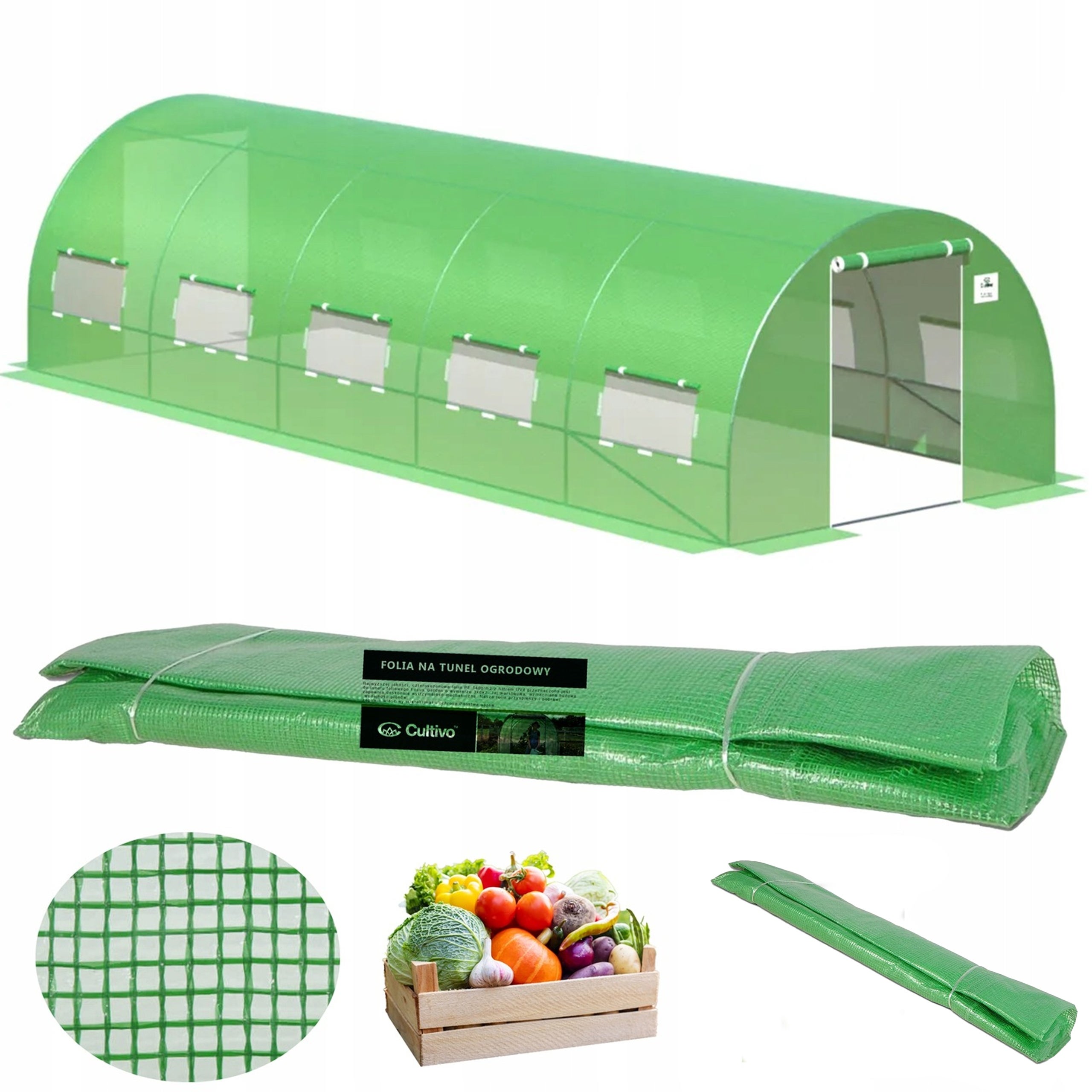 Folia Cultivo Poszycie Na Tunel Ogrodowy Szklarnia 3x8x2 Zielony Podwójne Drzwi Uv4 1 szt
