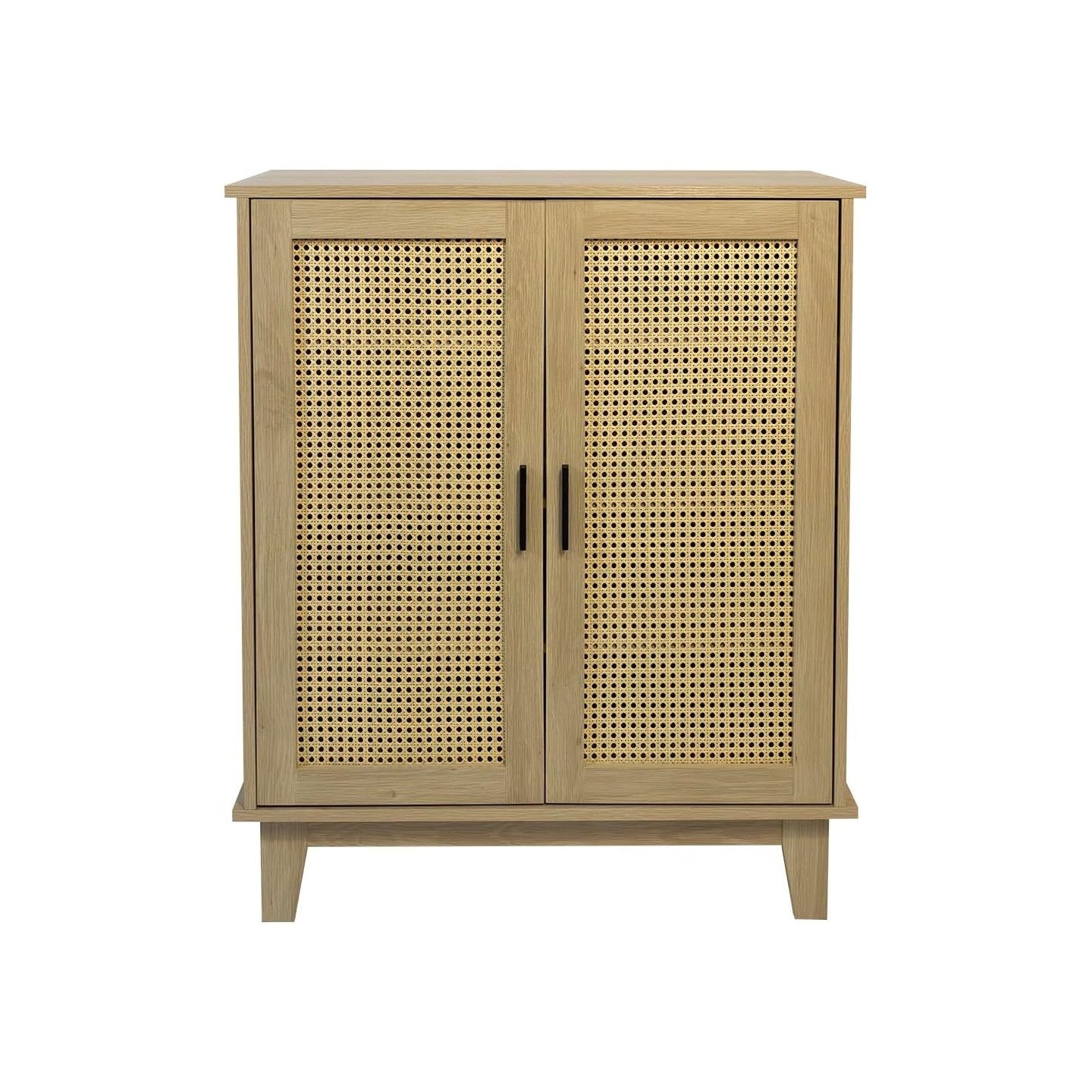 Cómoda de 2 portas com 3 prateleiras, vime de madeira natural 80 x 34 x 96 cm - 6