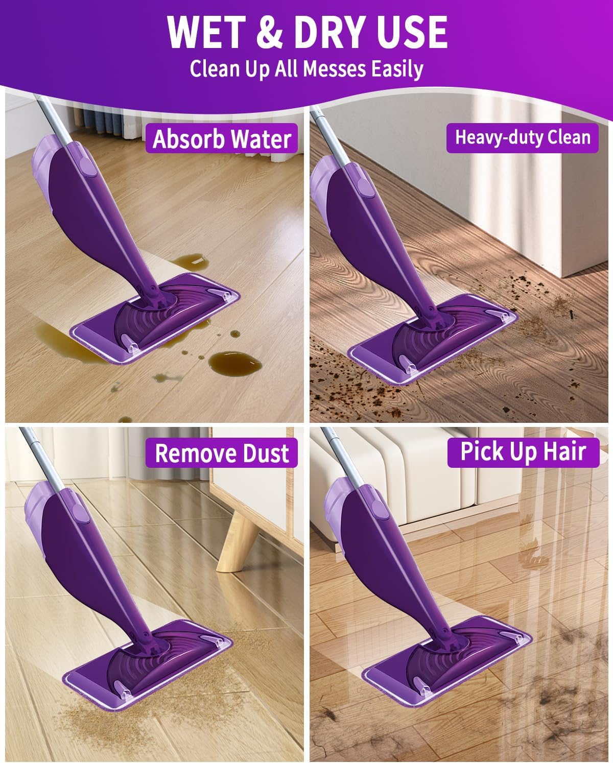 6 paquetes de toallitas reutilizables para Swiffer WetJet de 30 x 14 cm, almohadillas de microfibra para fregona, repuestos de almohadillas de microfi - 4