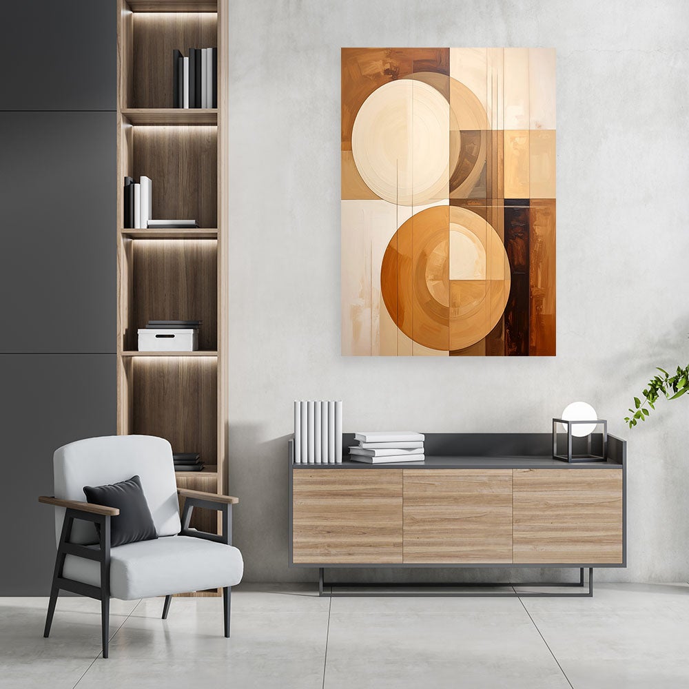 Obraz do salonu sypialni kuchni, Geometryczne koła w odcieniach beżu 70x100 - 2