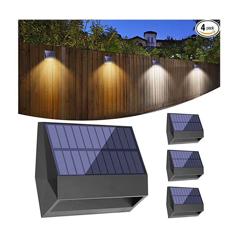 Zestaw 4 Lamp Solarnych na Ogrodzenie, Wodoodporne Ip65, Zewnętrzne Lampki na Taras, Podwórko, Balustradę, Ścianę, Schody, Patio