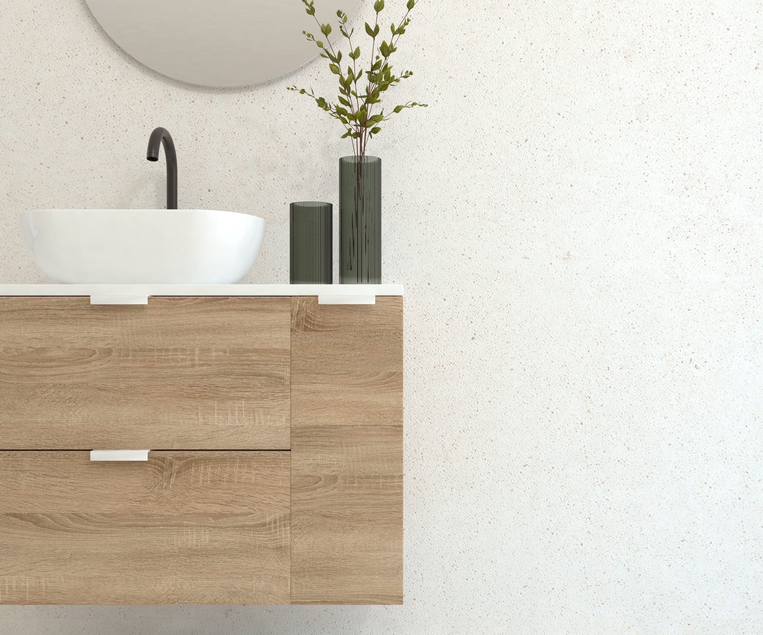 Ensemble de meubles de salle de bain Mapau GEBELIN, chêne Bardolino, 100 cm + vasque + miroir rond - 2