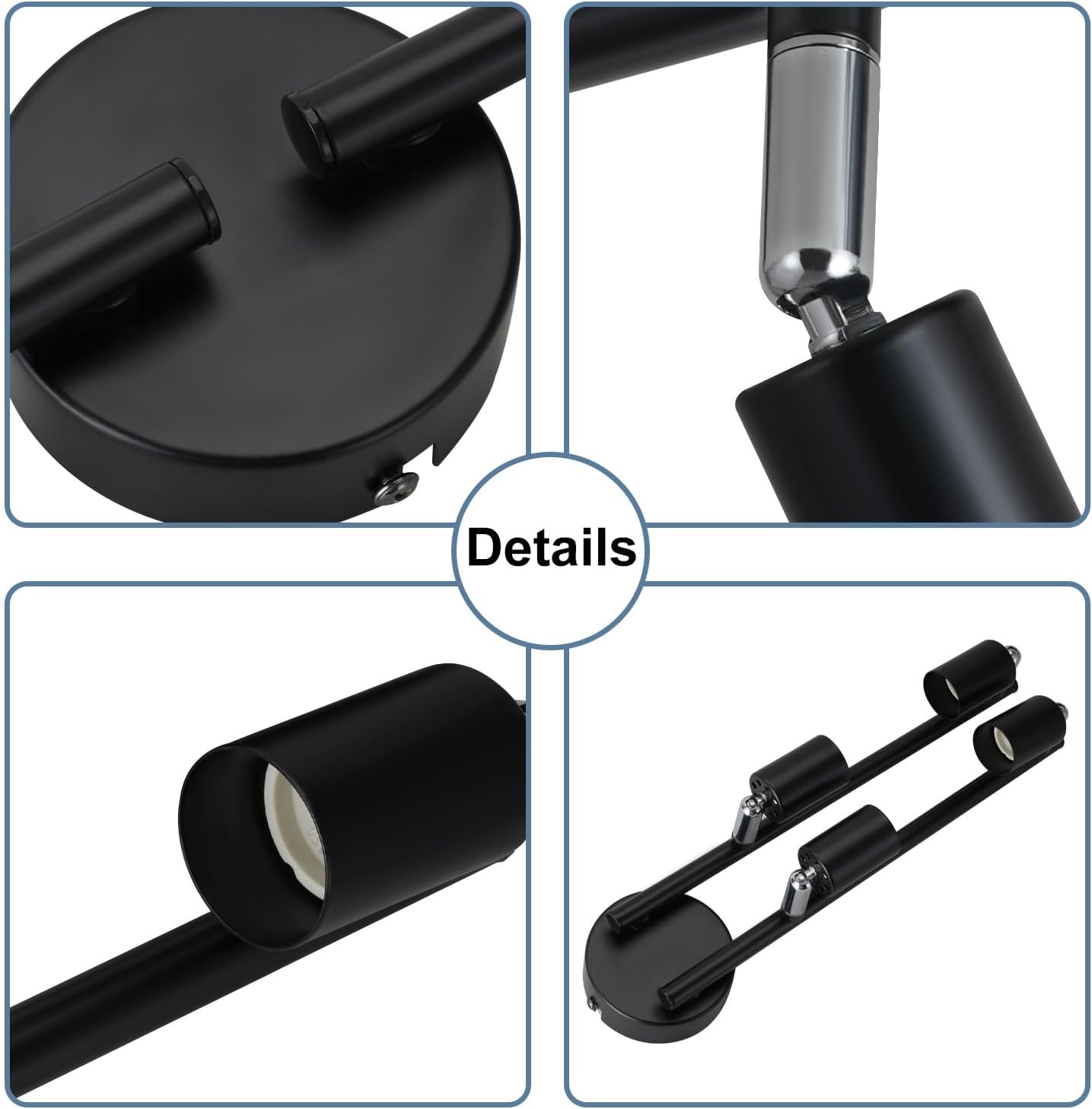 Spot de Plafond LED 4 Ampoules - Plafonnier Moderne Ampoule GU10 Spot Rotatif à 330° sans Ampoule - Noir - 5