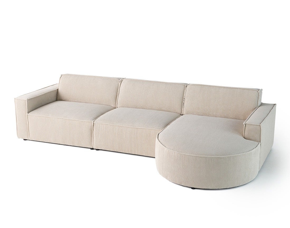 canapé d'angle droit - 5 places - en velours côtelé - 2