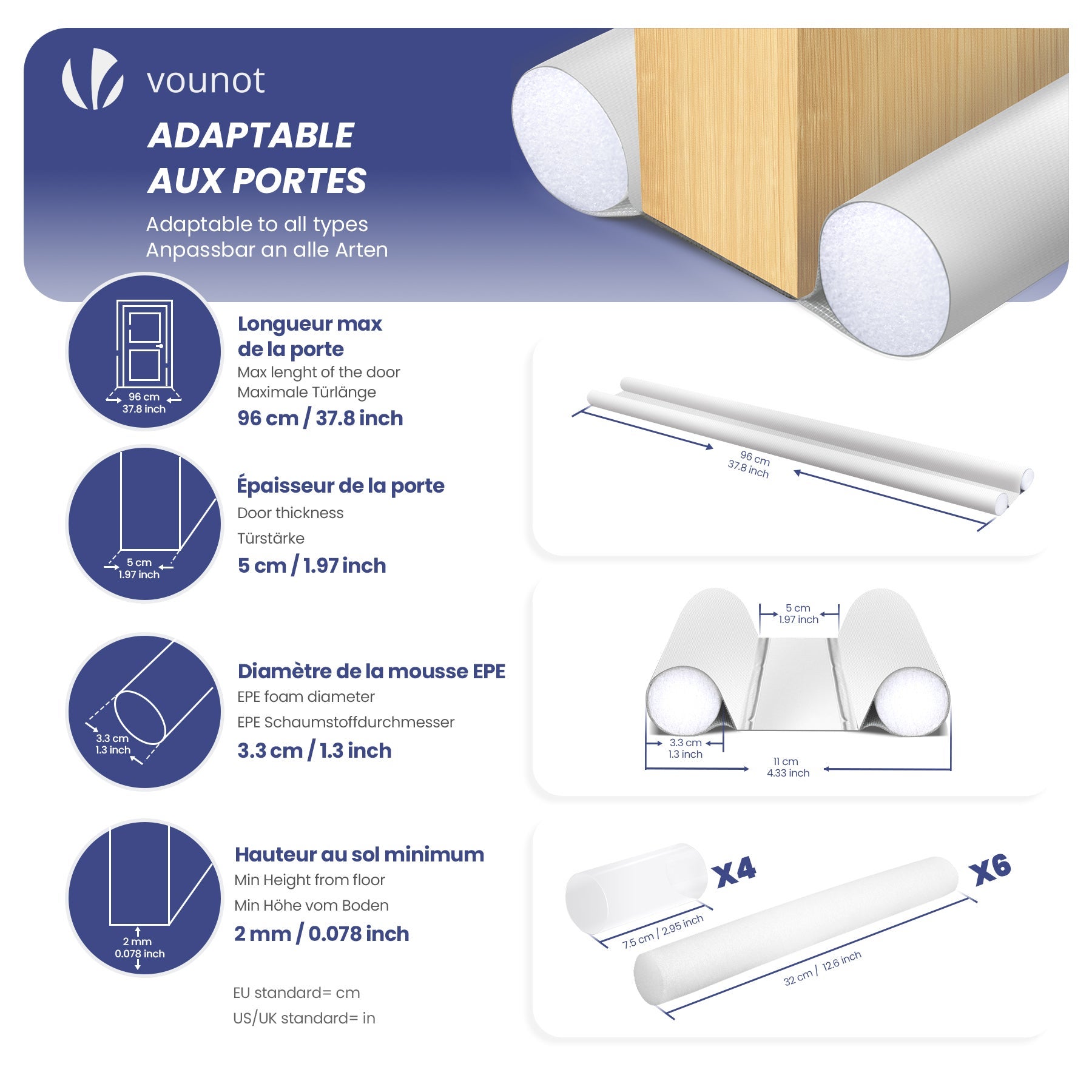 Burlete Puerta Entrada Doble Aislamiento 96cm, 2x Cortavientos para Puerta Aislante Térmico Acústico, Blanco - 3