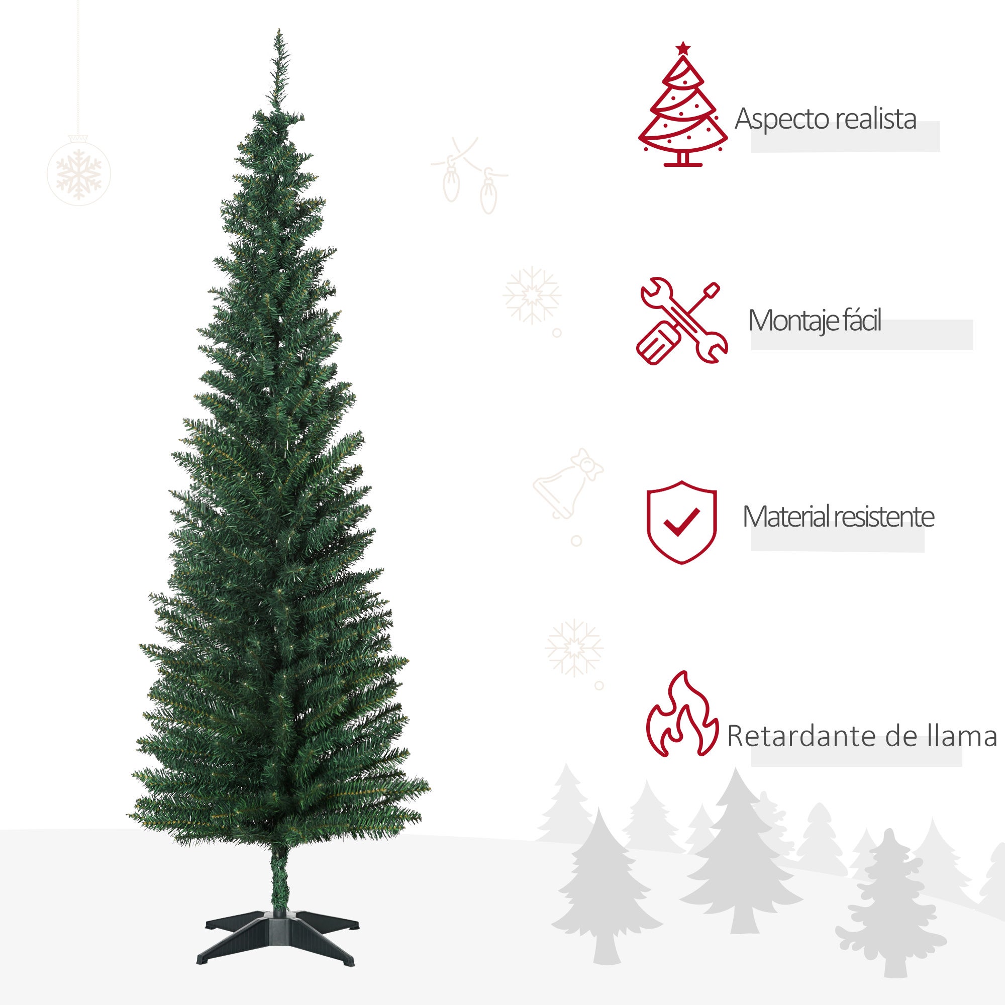Sapin Noël artificiel étroit 180 cm 390 branches vert, base détachable, assemblage facile, décoration fêtes - 6