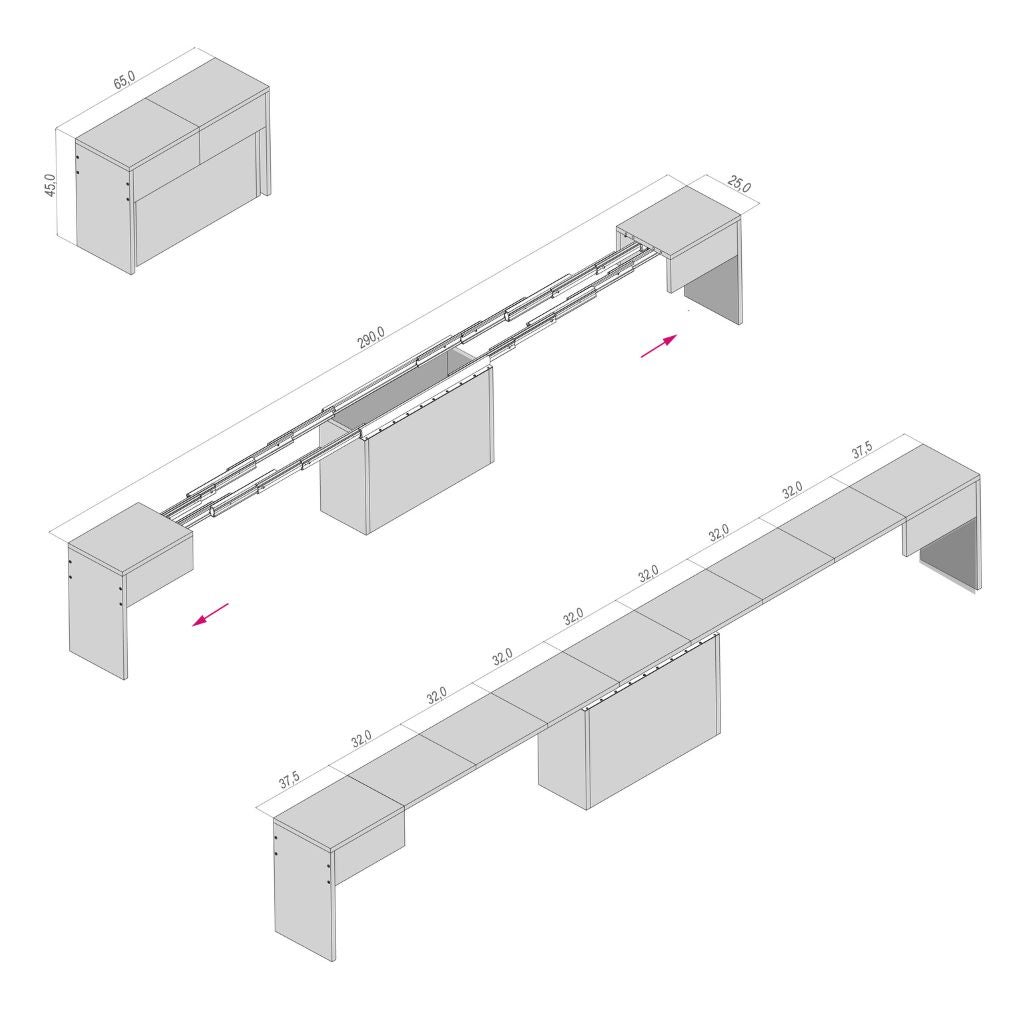 Panca allungabile con porta allunghe 65x25xh45 cm Cemento Scuro - 3