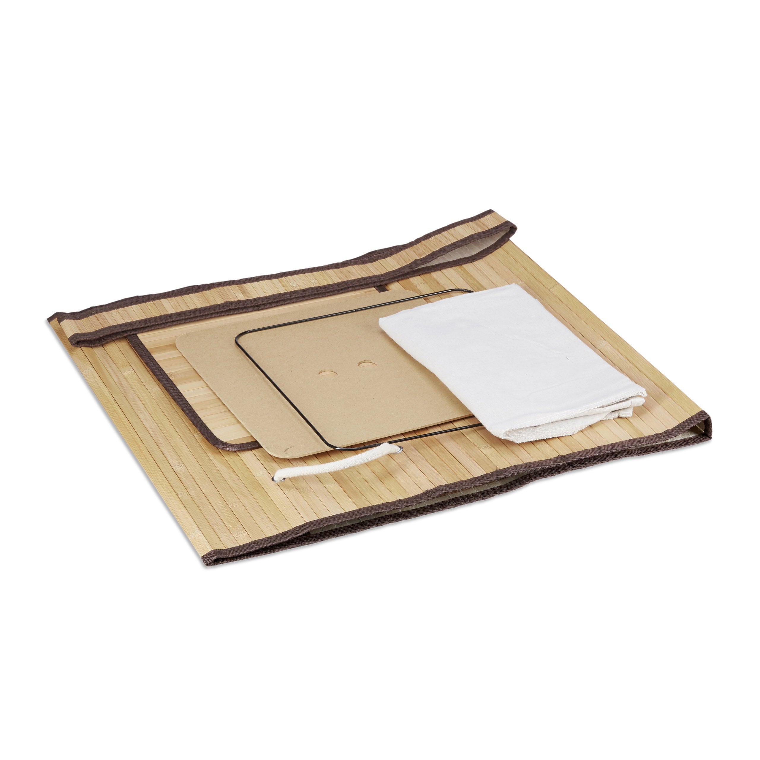 Corbeille à linge pliable, Bambou, avec anse, 70 litres, couvercle, HxlxP 63 x 36 x 36 cm, nature, Relaxdays - 8