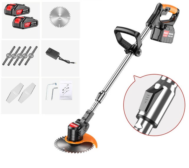 Rasaerba a batteria al litio, ricaricabile, con due batterie, piccolo tagliabordi, decespugliatore, adatto per campi e cortili
