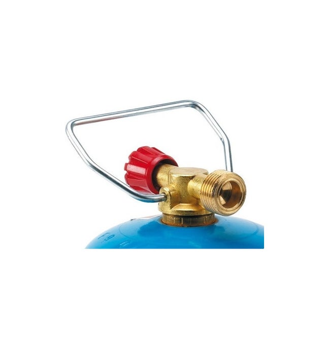 Robinet de bouteille de gaz bleu butane avec sortie W21,8 et poignée - ROTHENBERGER