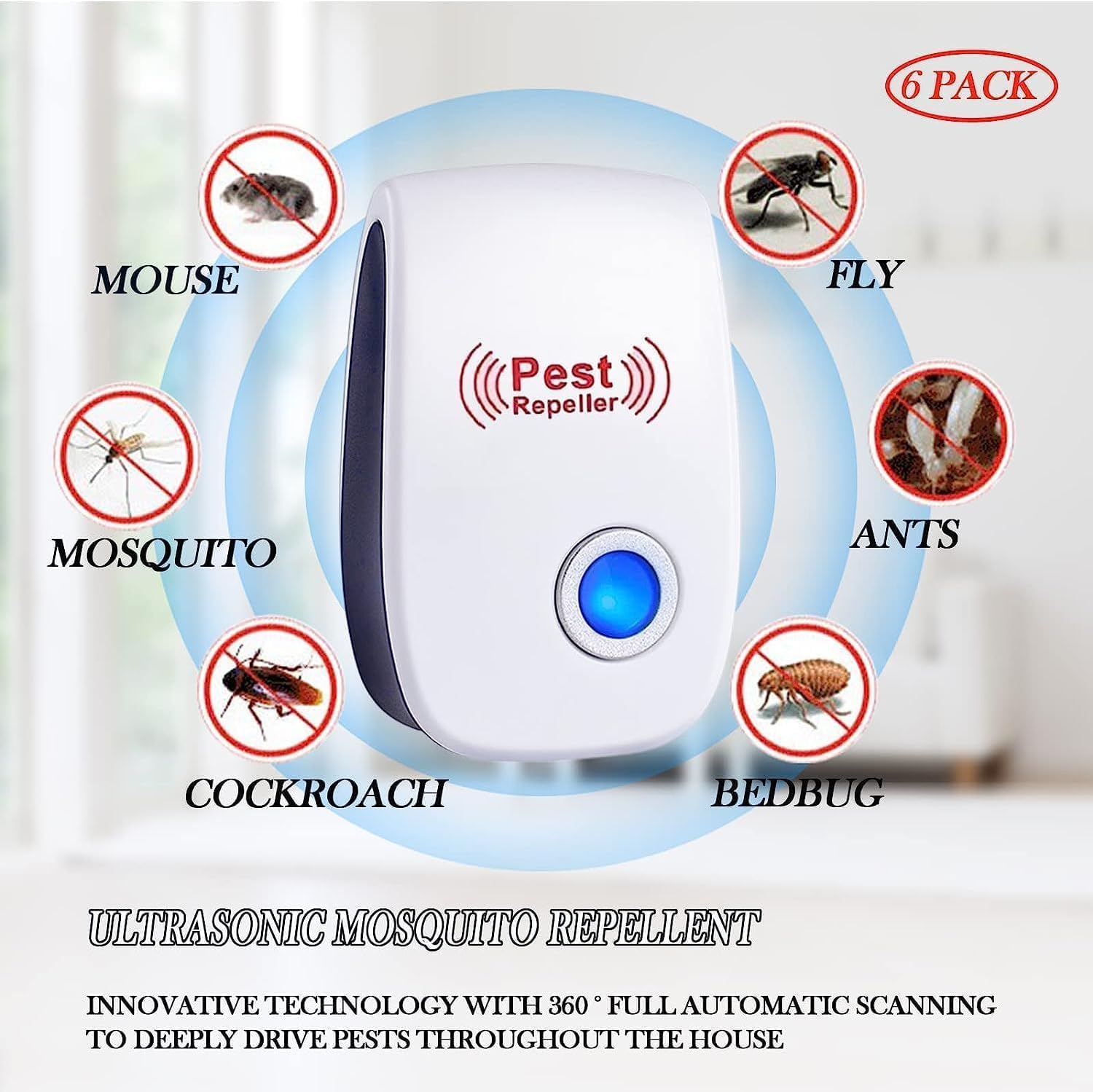 Repelente ultrassônico de mosquitos, pacote com 4 unidades, repelente eletrônico para ambientes internos e repelente de insetos para mosquitos, formi - 2