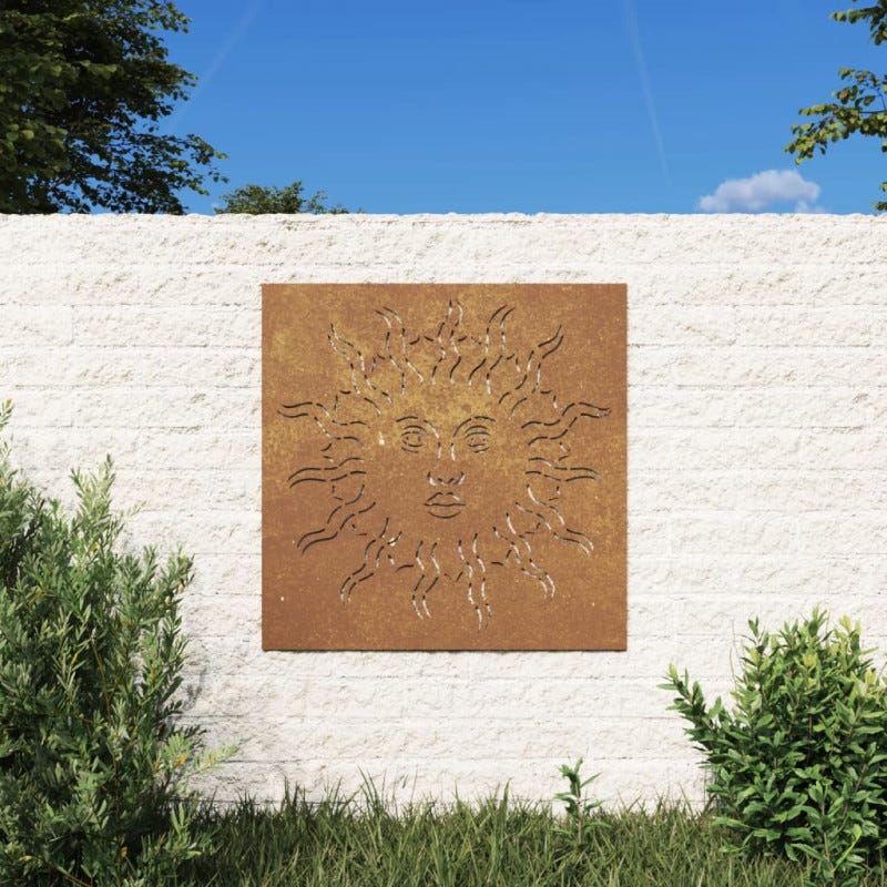 VidaXL Décoration Murale Jardin Soleil En Acier Corten 105x55cm - Art Mural Extérieur Design Feuilles, Résistant Aux Intempéries