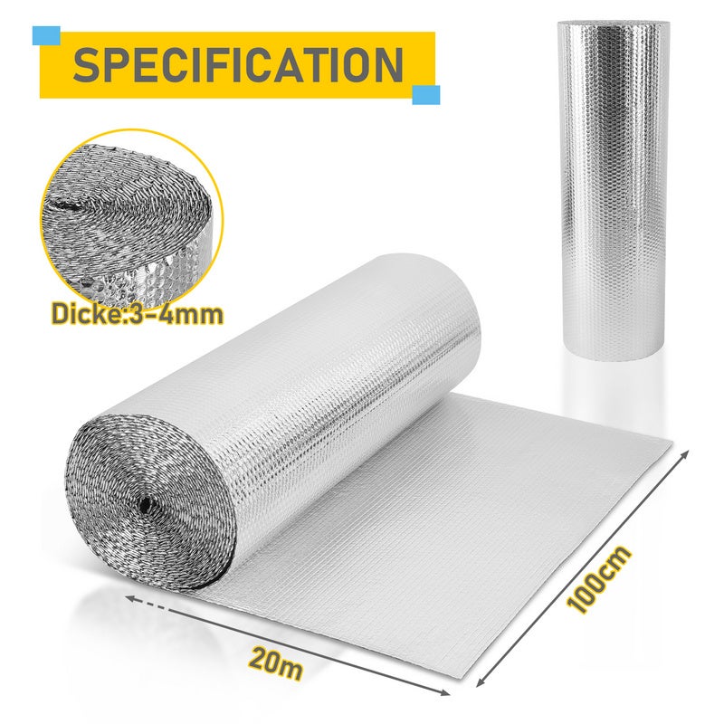 Film de protection Film isolant - Isolant Thermique à Bulles pour radiateur sol toit mur 1x20m argent - 2