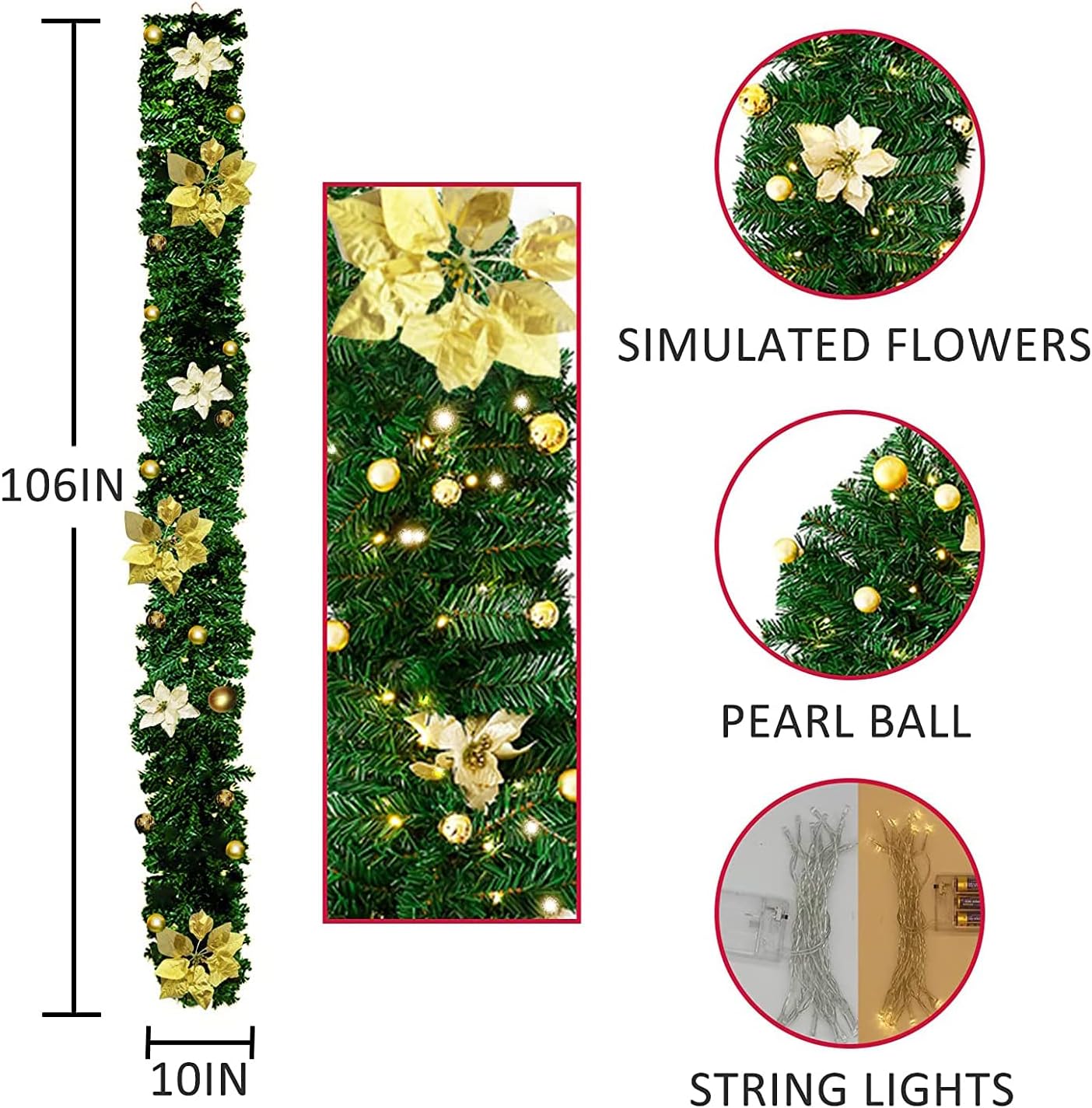 2 Couronnes De Noël Lumineuses Pour Escaliers - Décorations Avec Guirlande LED, 45x20 Cm
