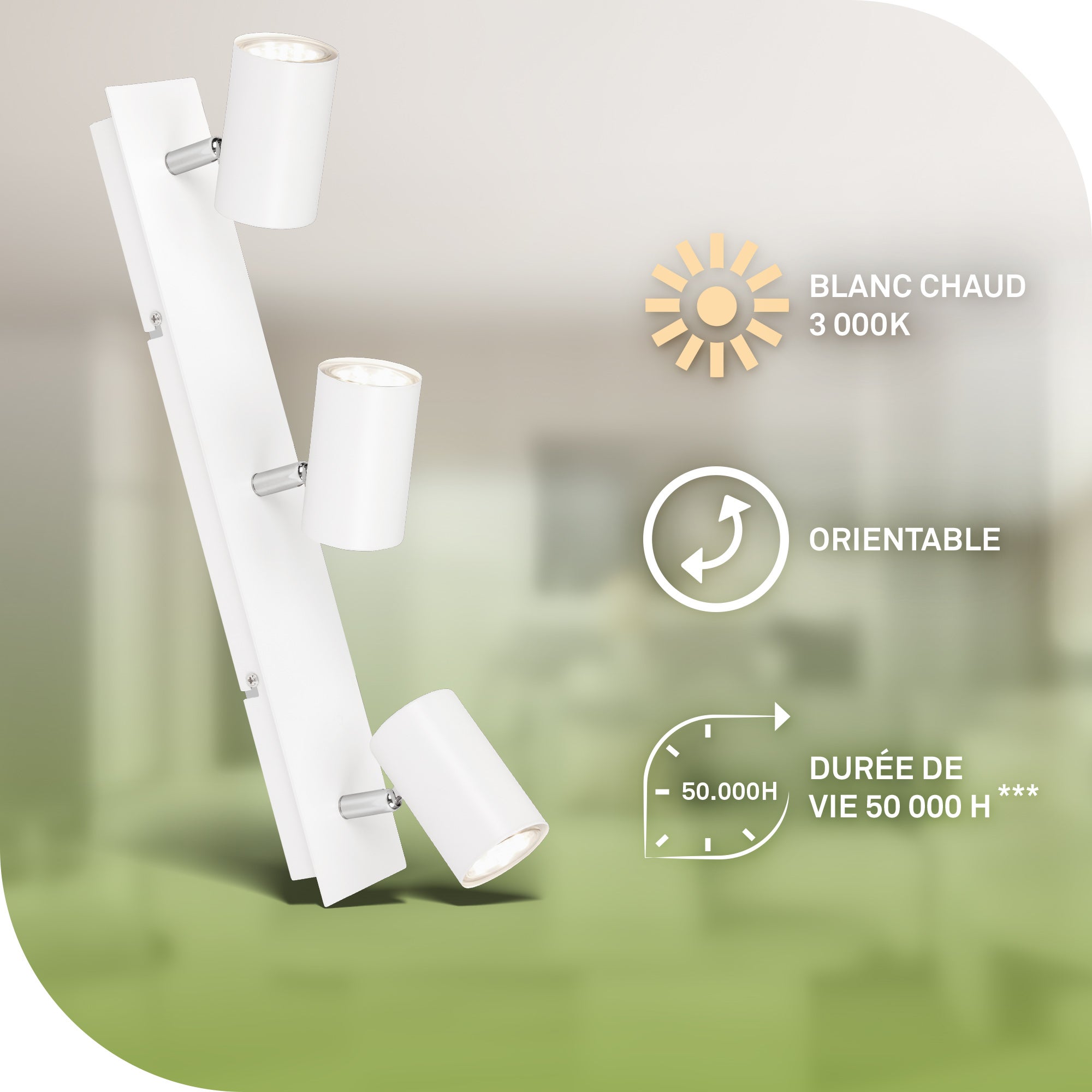BRILO - Spot - 2840036 - orientable & rotatif - 2,5W - 470lm - 3000K - 450x80x125mm (LxlxH) - 2