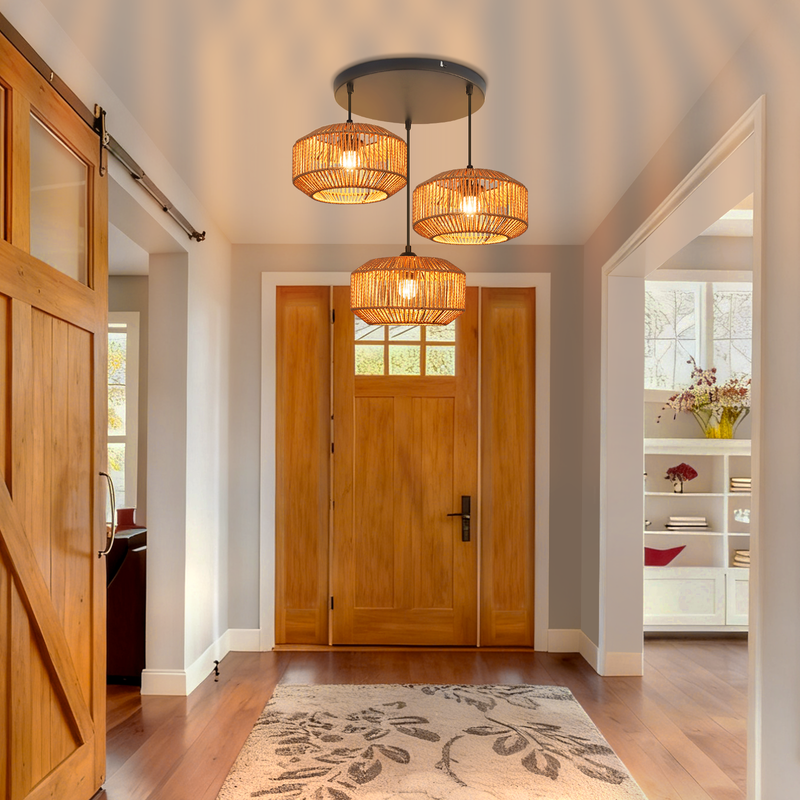 Nettlife Lampada Sospensione Rattan Φ25 Vintage Tavolo Pranzo - 1 Luce, Design Retrò, E27 (Senza Lampadina) - 3