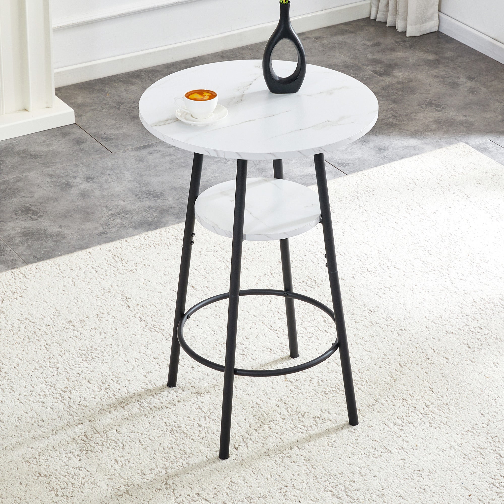 Table de bar avec rangement, plateau effet marbre blanc, structure en ...