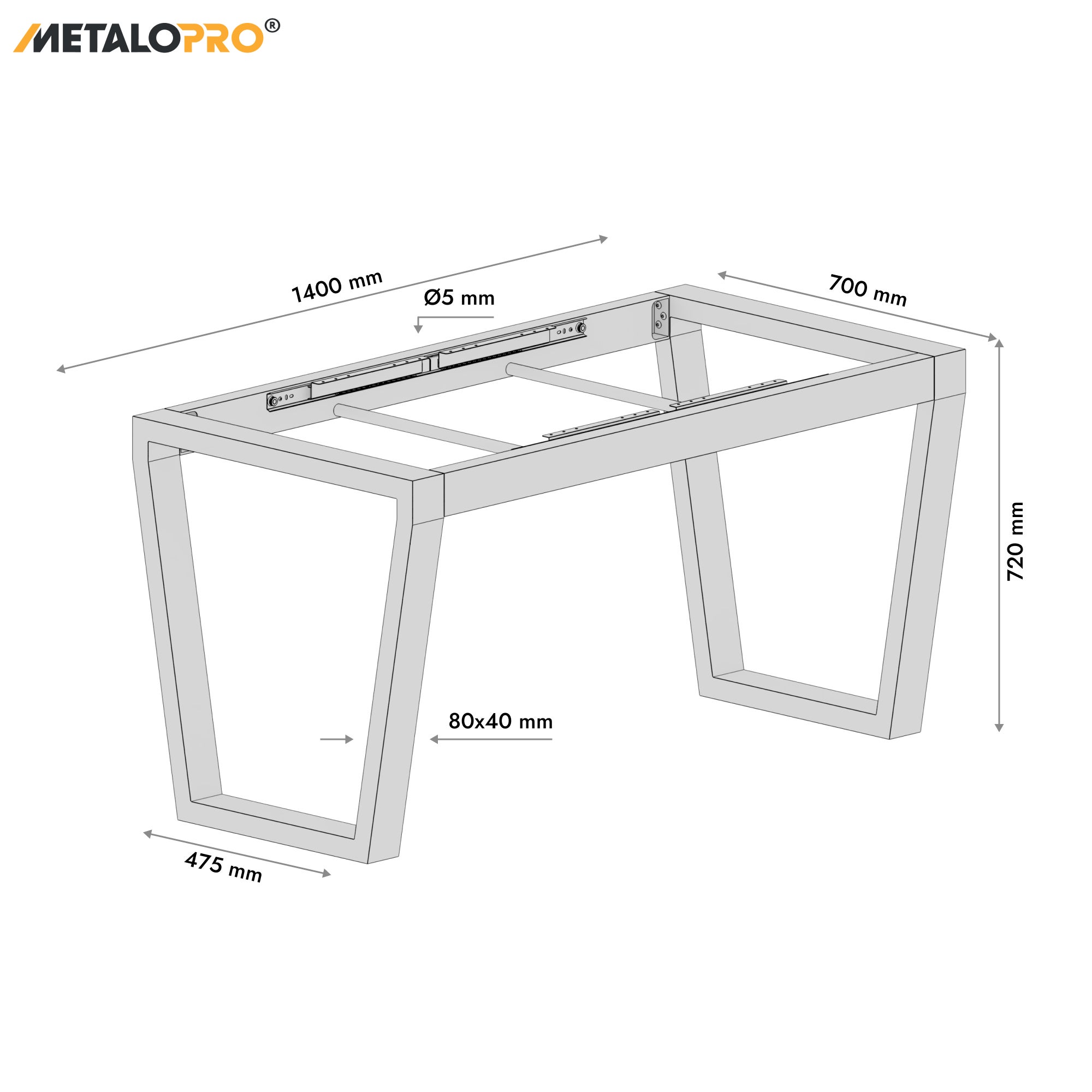 MetaloPro Atria Split - Pied de table extensible trapèze, stable, parfait pour table à manger, salon ou cuisine, avec cadre en métal durable - 3