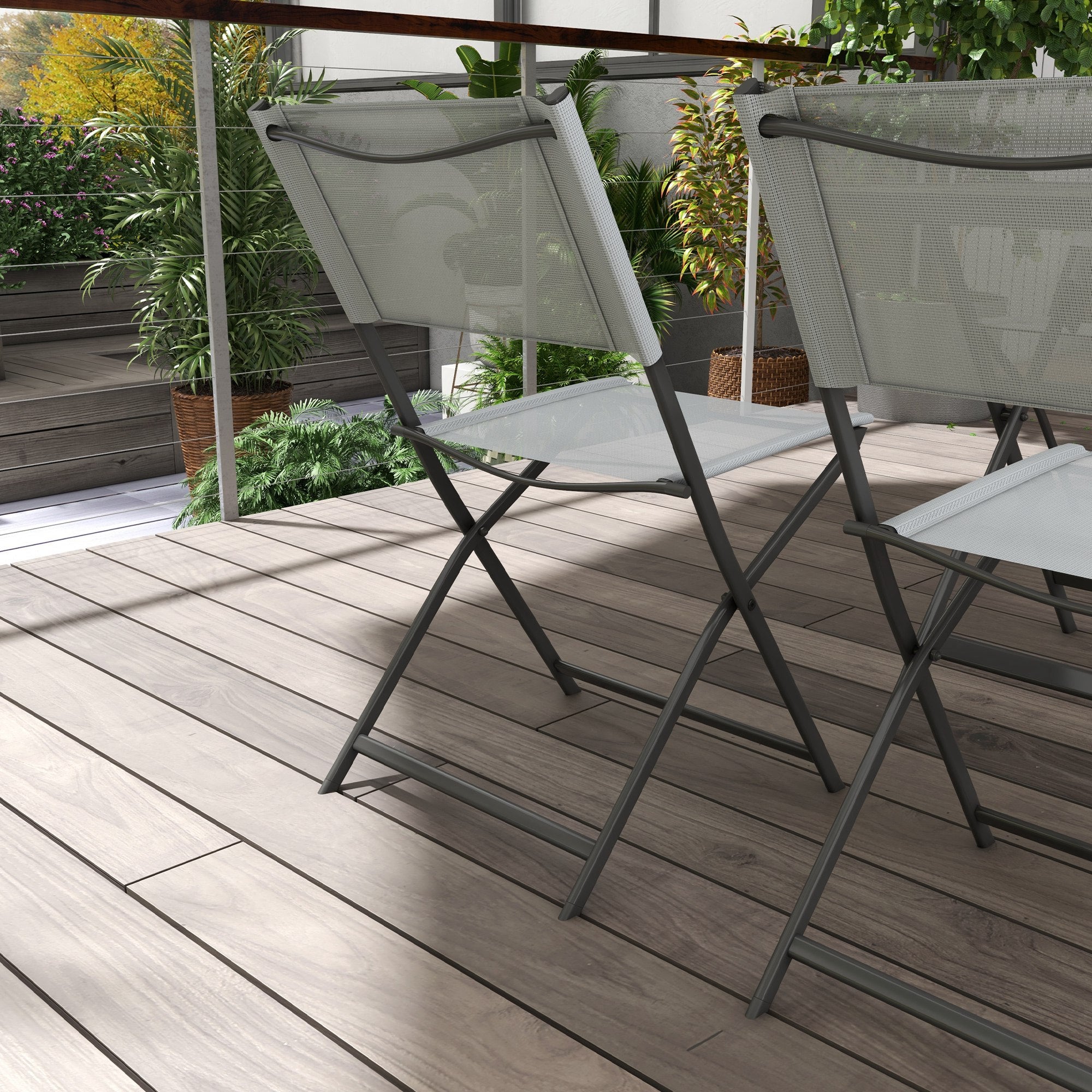 Conjunto de Jardín Outsunny Metal, Vidrio Templado Gris 120x70x70 cm - 4