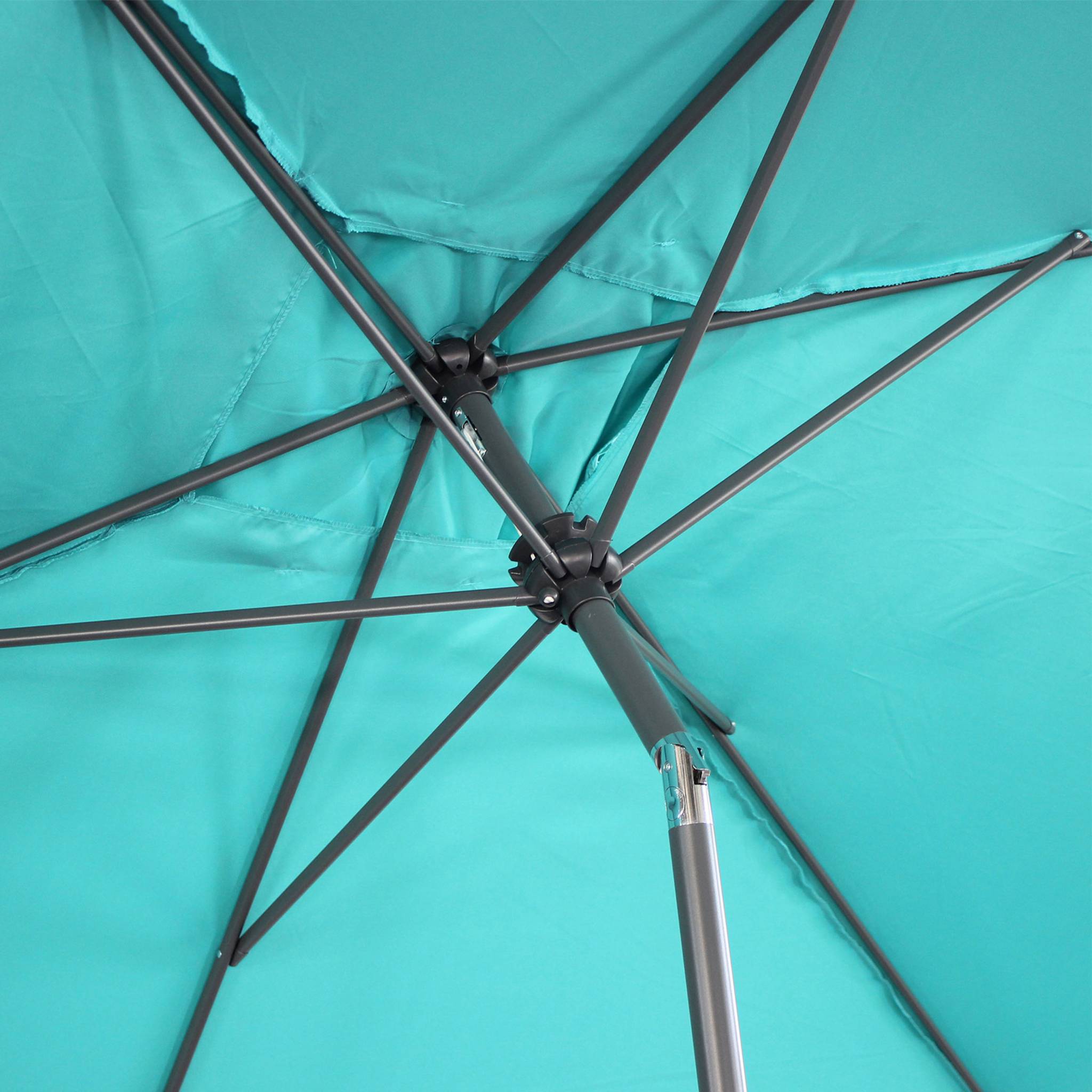 Parasol droit rectangulaire 2x3m - Touquet Turquoise - mât central en aluminium orientable et manivelle d'ouverture - 6
