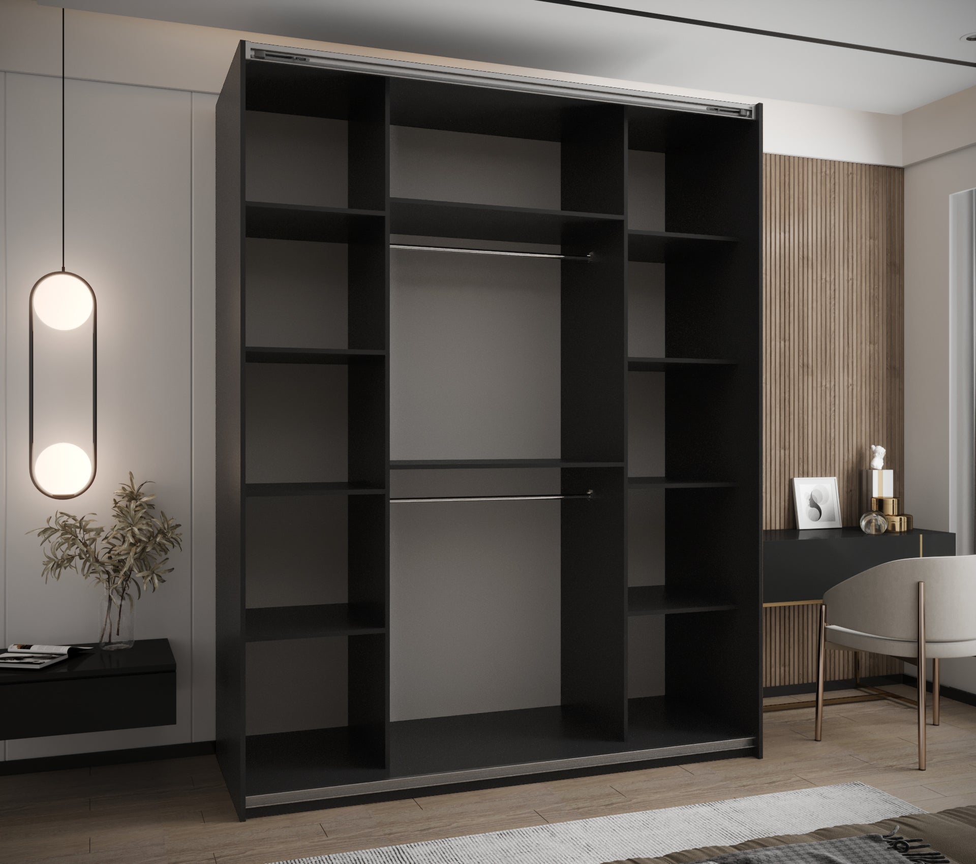 Szafa przesuwna wysoka Lux 3 190 x 64 x 245,5 cm czarny + artisan + u. czarny - Abiks Meble - 4