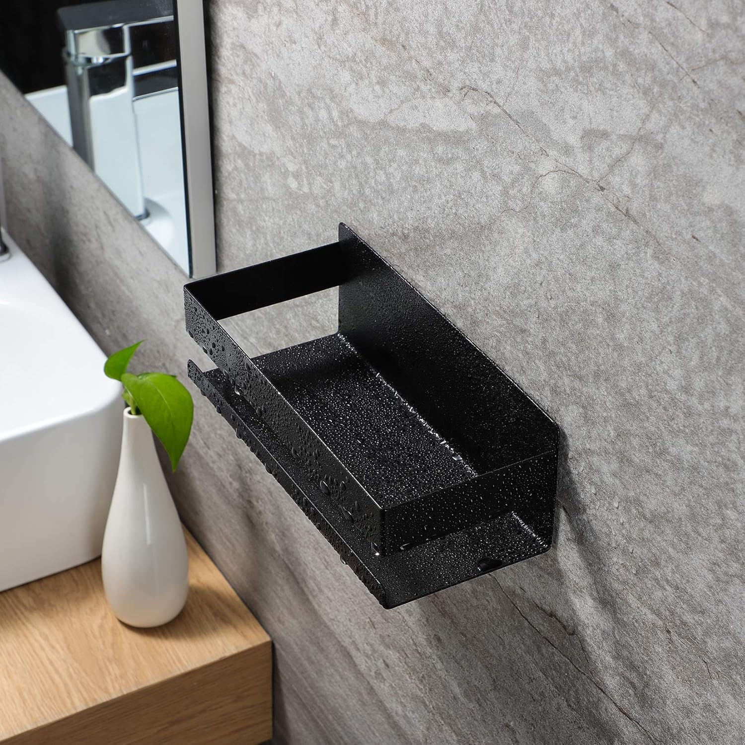 Supporto per doccia senza foratura, supporto per bagno autoadesivo in acciaio inossidabile SUS304 (nero) - 2