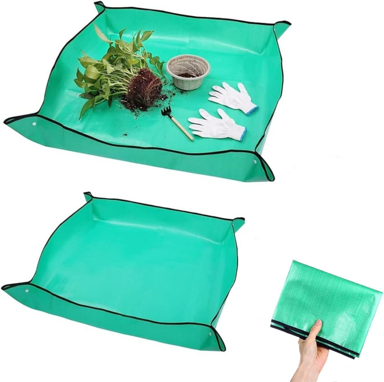 Mata ogrodnicza, 2 szt. wodoodporna mata ogrodnicza, składana mata do przesadzania roślin (100 x 100 cm, 66 x 66 cm, zielona)