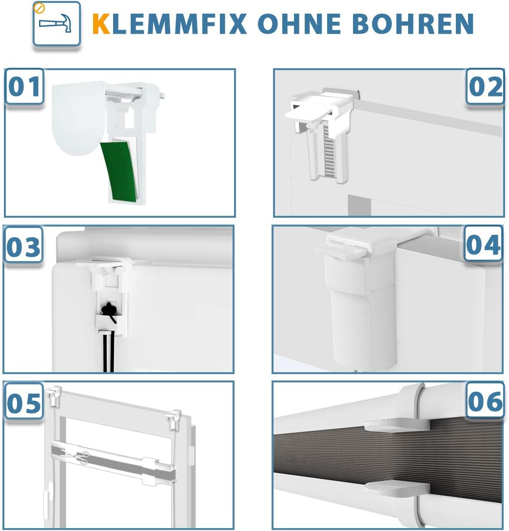 Persianas plissadas 40L x 100L cm sem necessidade de furação, fáceis de instalar com clipes para janela ou porta, decoração moderna para quarto - 4