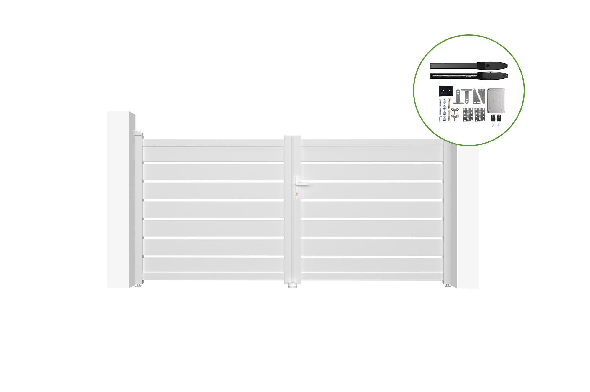 Biała elektryczna brama skrzydłowa VOGEL 300B140 + napęd HICKER B200