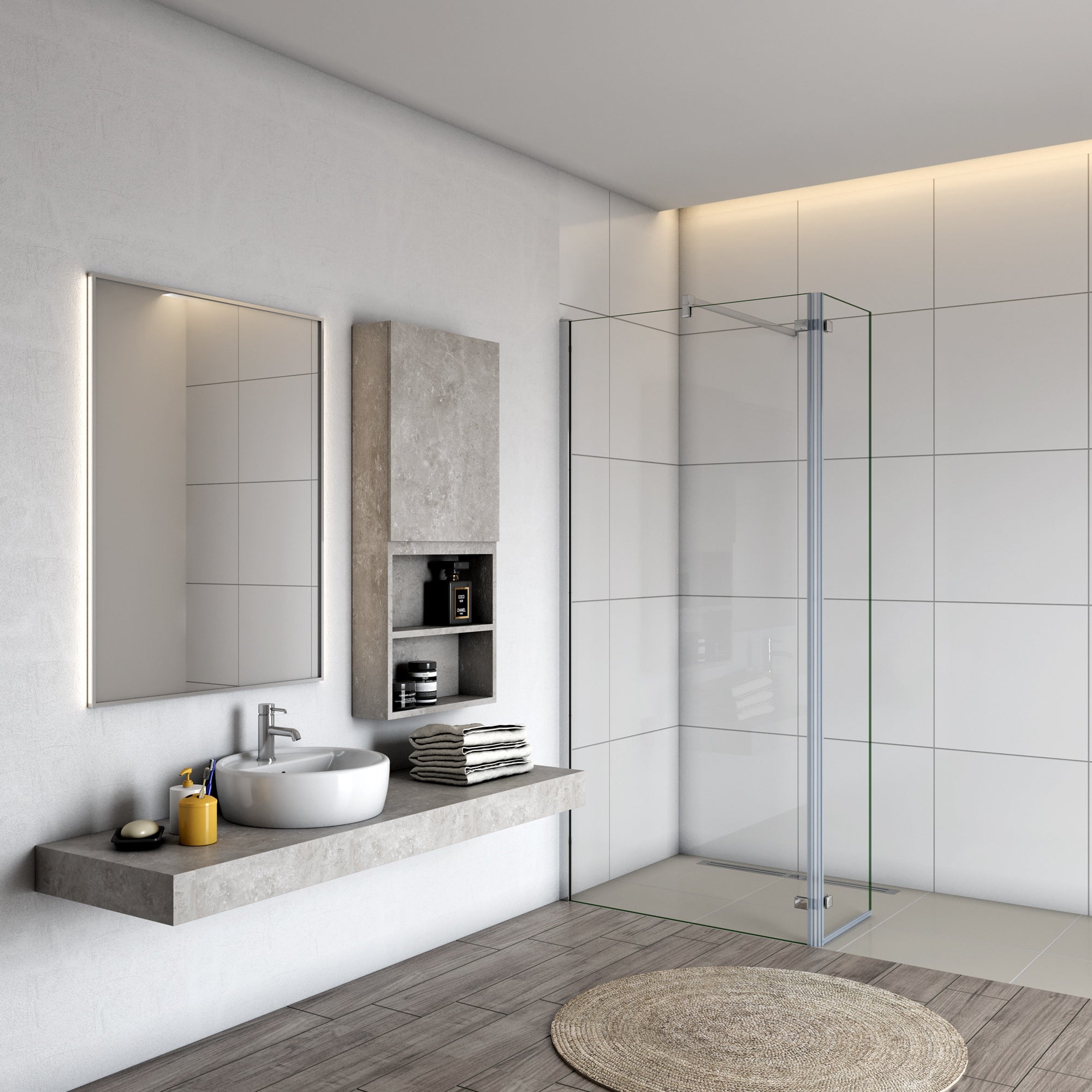 Aica walkin mampara panel de ducha 2 hojas con bisagra panel fijo+giratorio vidrio antical 8mm con barra fija 140cm perfil cromado ([88-90]+40)x200cm
