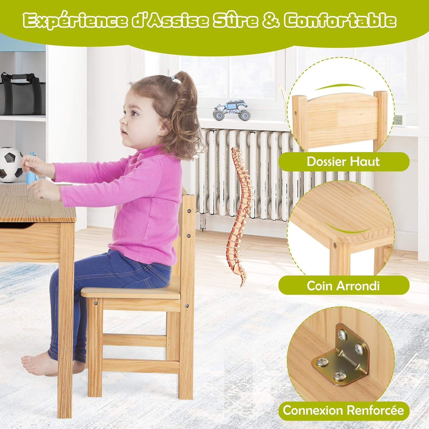 Table Enfant avec Chaise, Table a Dessin Enfant avec Rouleau du Papier, Bureau d’Écriture en Bois, Table Polyvalente pour Enfant 3+ Ans, (Naturel) - 6