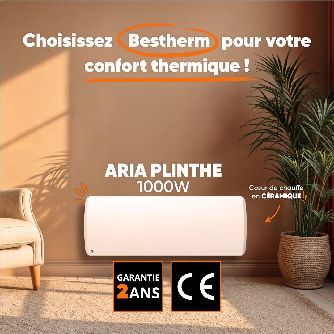 Radiateur électrique fixe à inertie sèche céramique 1000W Bestherm ARIA plinthe blanc - 3