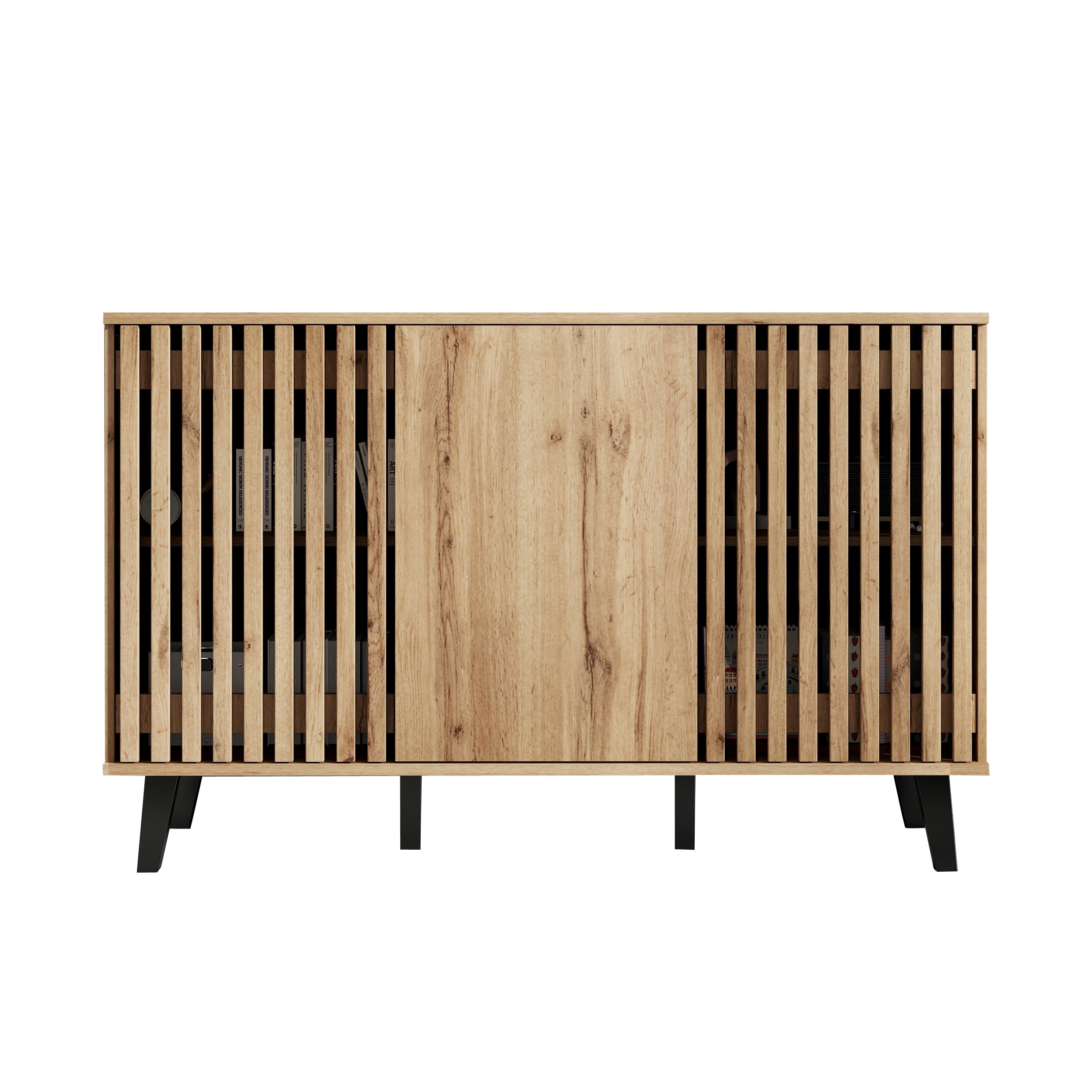 Buffet 150x40x95 cm - 3 portes et 6 compartiments de rangement - Style scandinave - Naturel - 9