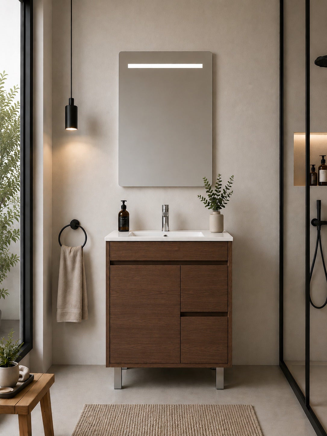 Mobilier de baie cu lavoar ORIGENBATH ISQUIA fără oglindă 60x45 cm frasin tea