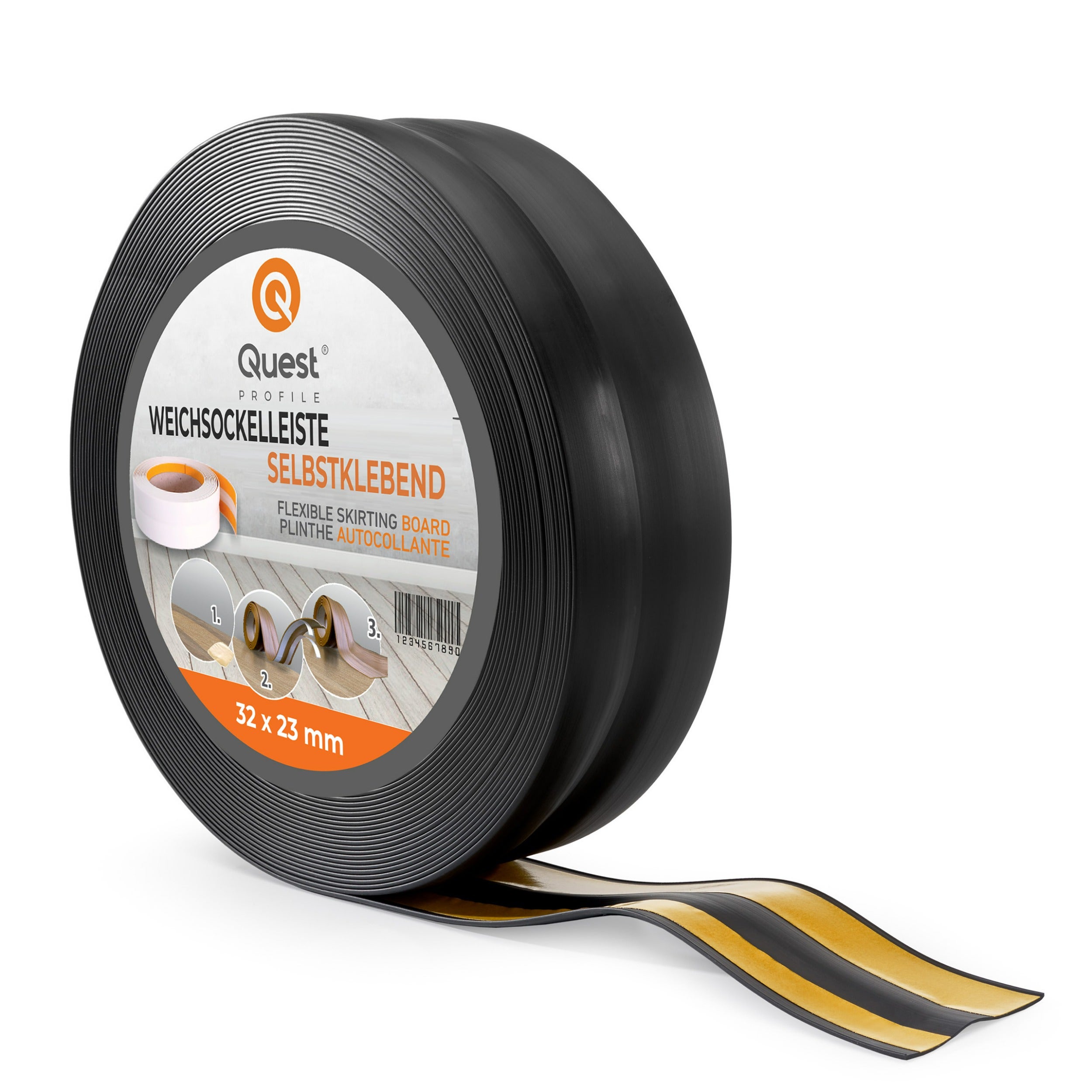 Quest rodapié pvc 32x23mm, 15m, autoadhesivo, rodapiés blando, zócalo blando, noir