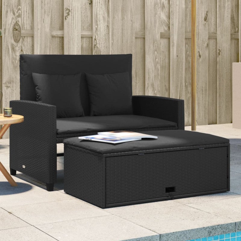 Sofa ogrodowa z poduszkami, 2-osobowa, czarna, polirattan vidaXL