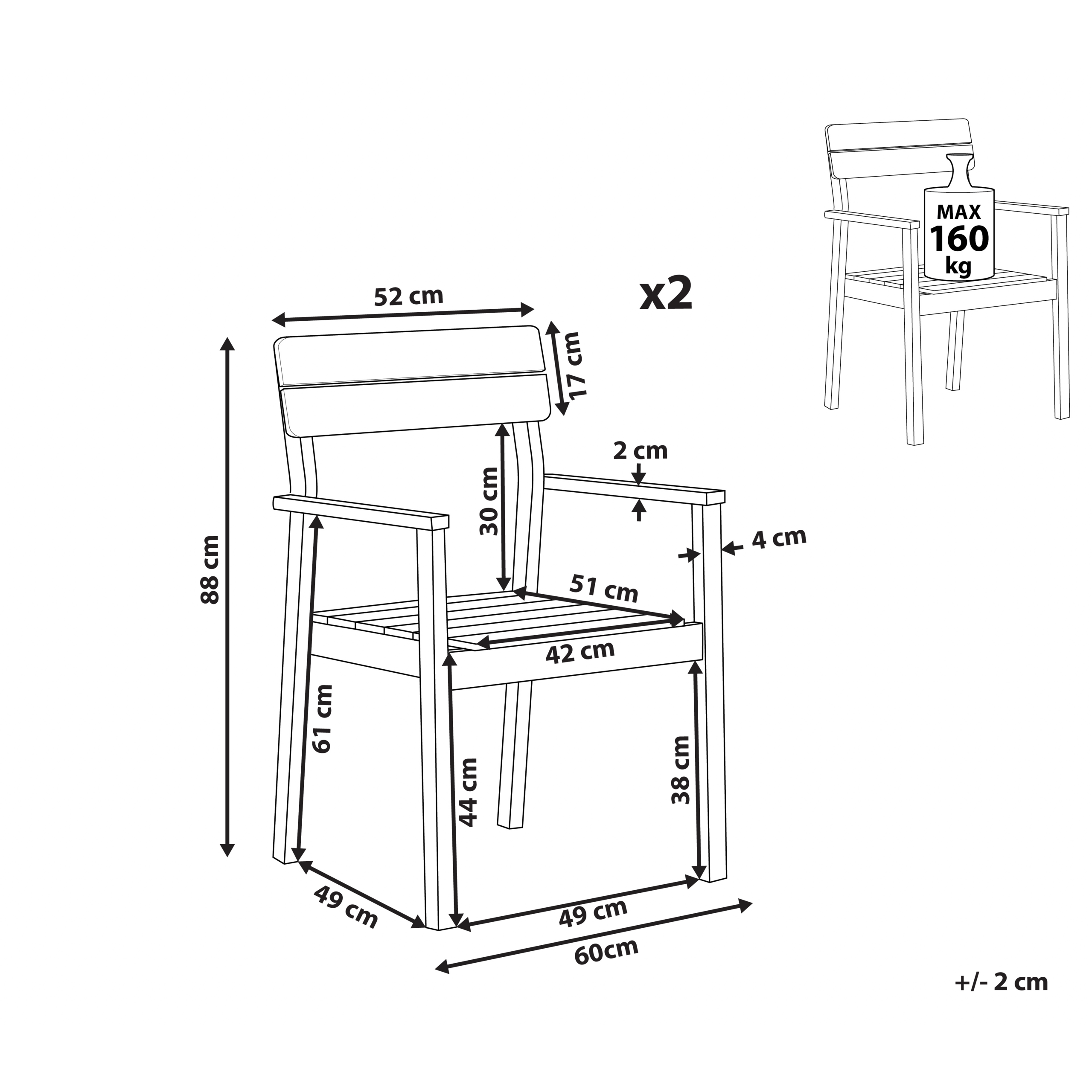 Set di 2 sedie da giardino FORNELLI Legno d'acacia Marrone - 3