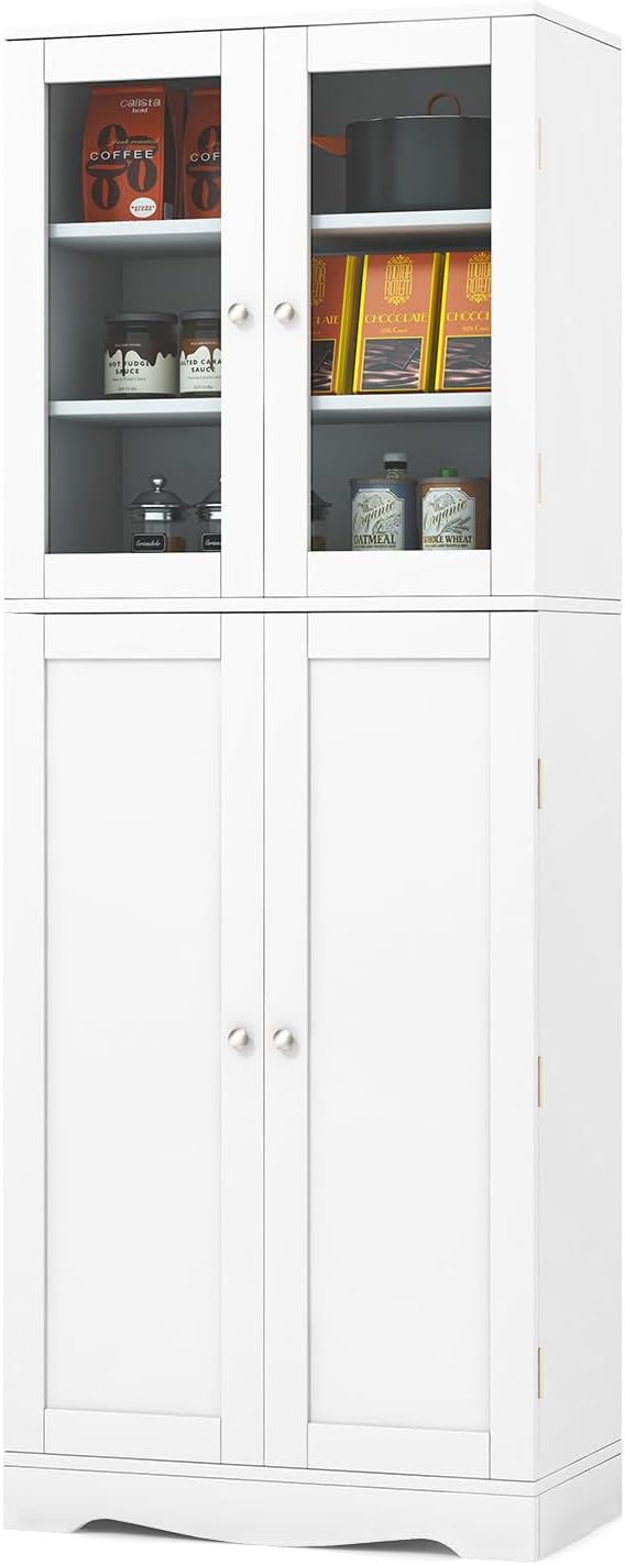 Drewniana szafka kuchenna, wolnostojąca, bufet kuchenny, uniwersalna szafka do jadalni, salonu (biała), 60 cm x 31,5 cm x 161,5 cm