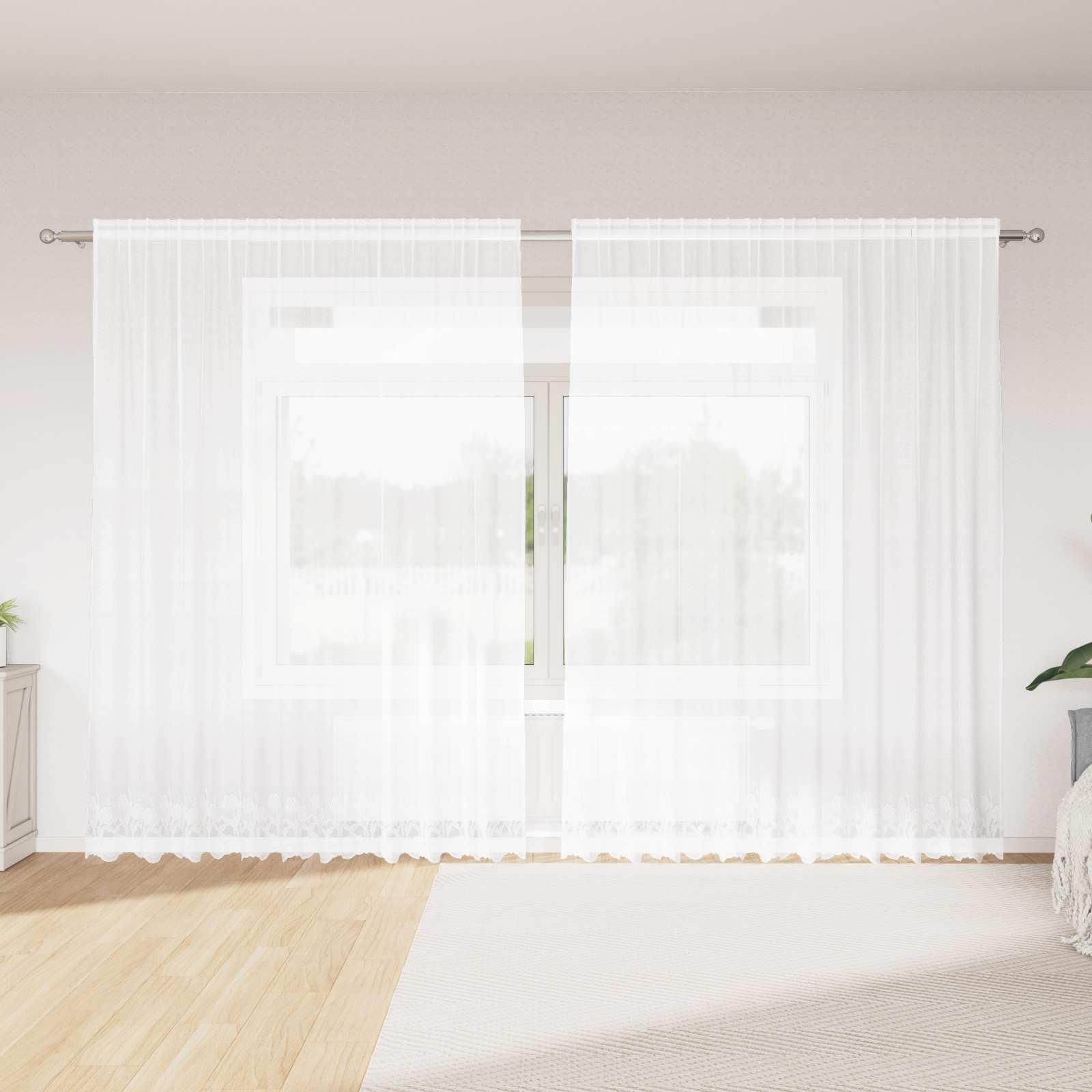 Firanka Koronkowa z zasłonami Biały 200 x 300 cm Poliester vidaXL