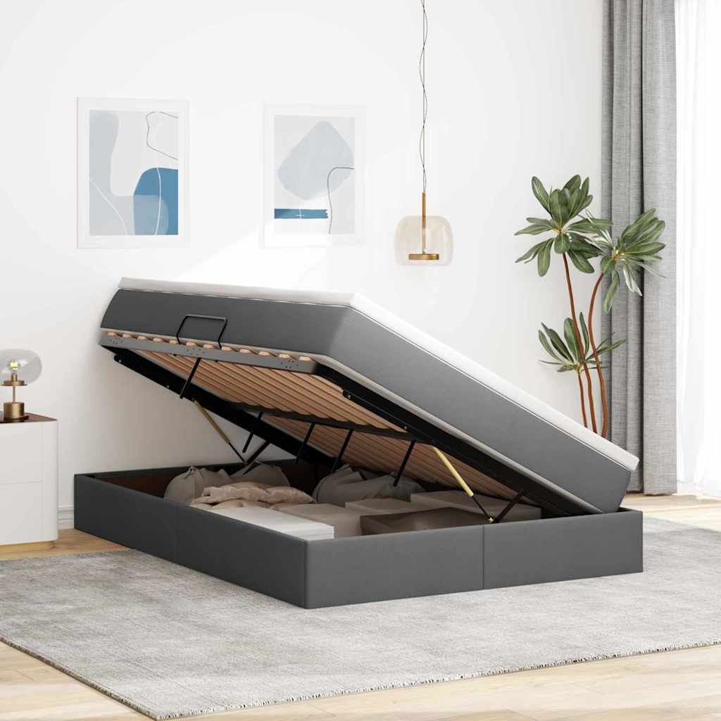 Lit avec rangement et matelas gris foncé 140 x 200 cm polyester - 4