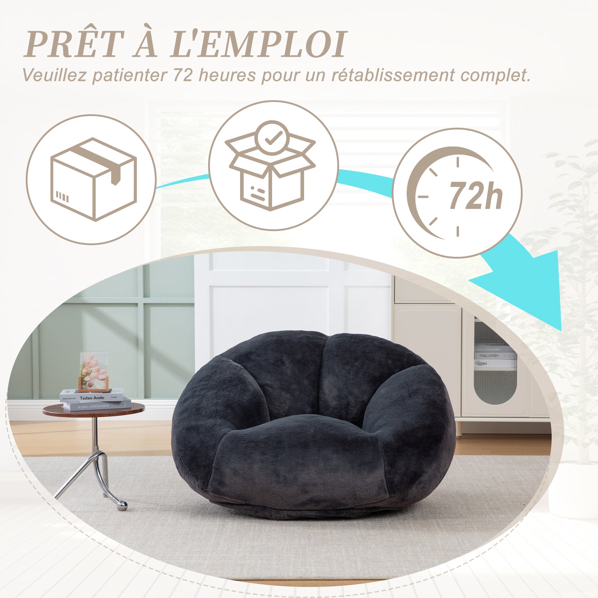 Fauteuil poire velours noir – Dossier pétales, confort mémoire douillet – Dimensions généreuses 100x90cm – Idéal salon/chambre - 5