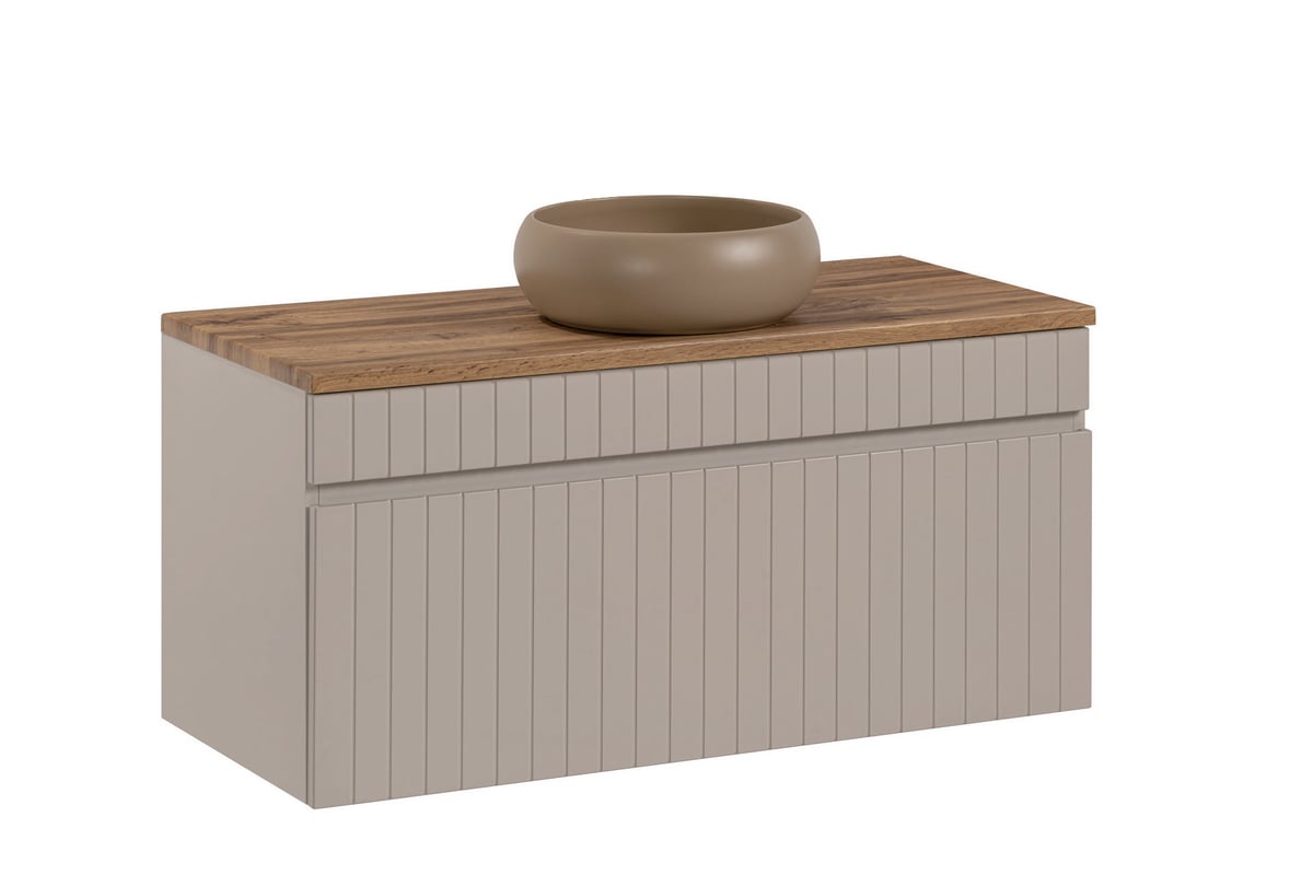 Szafka łazienkowa ICONIC 100 cm kaszmir z umywalką ryflowany front