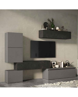 Parete Attrezzata Stilprojectstore Infinity, L 262 X H 210 X P 40 Cm, Modulare In Due Colori, Ardesia/piombo, 100% Made In Italy