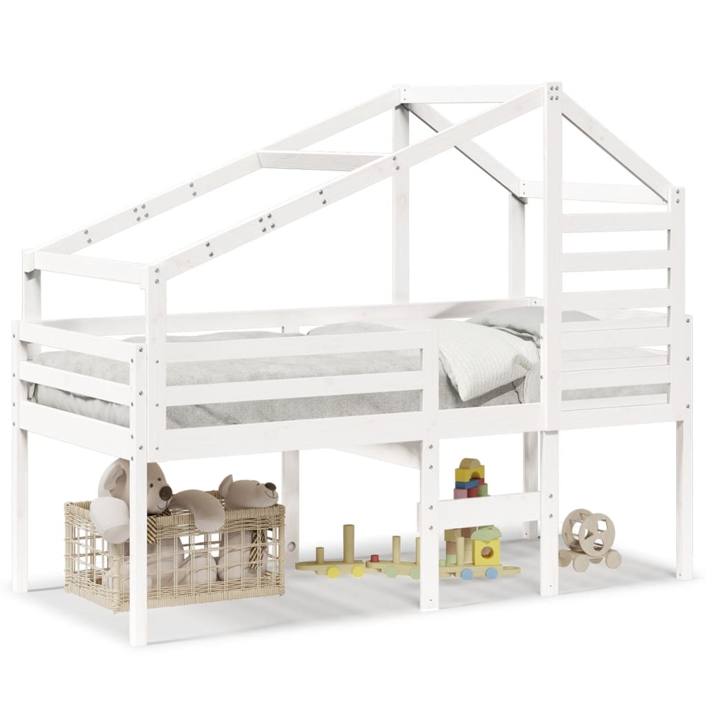 Lit haut avec toit blanc 75x190 cm bois de pin massif - 2