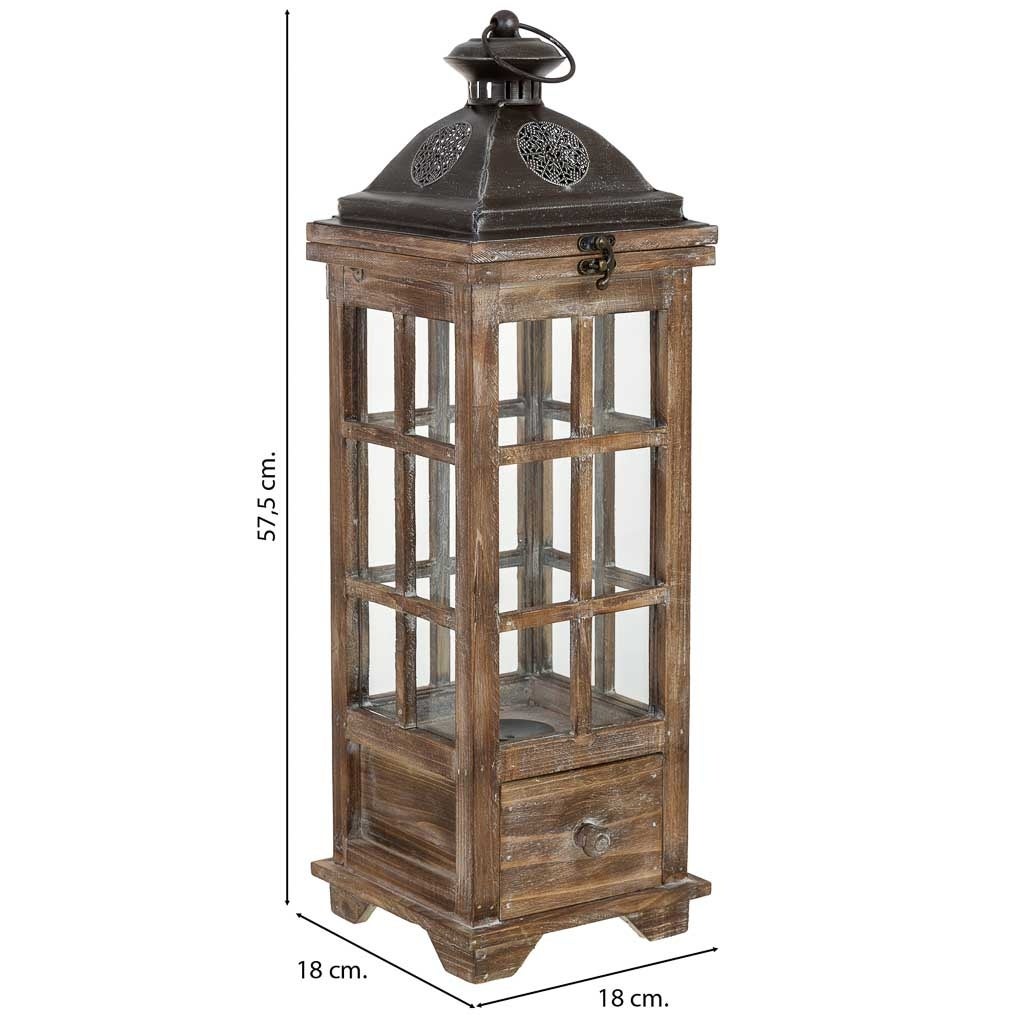 Farol de madera marrón 18x18x57.5h cm - 3