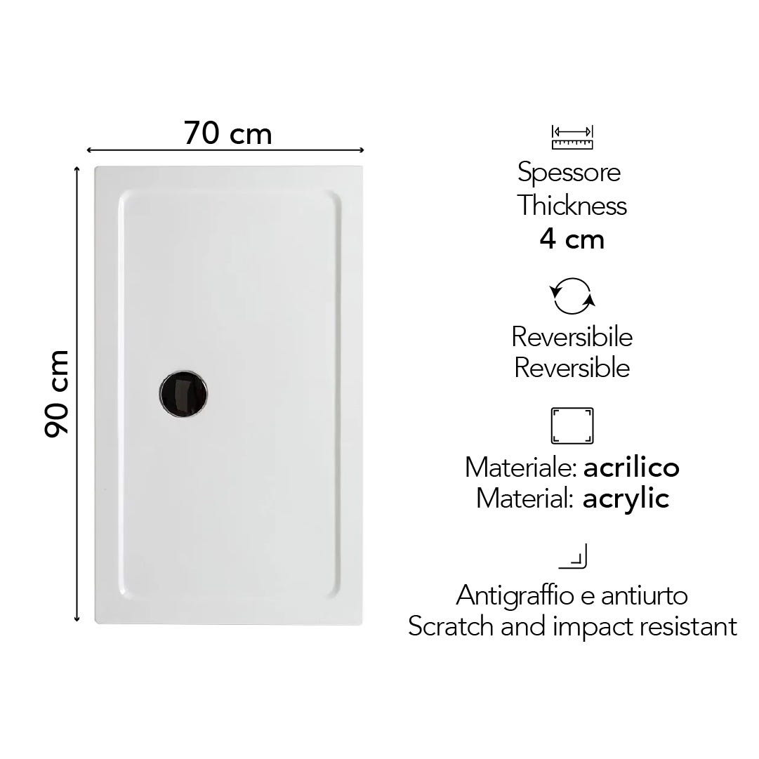 Receveur de douche 70x90 acrylique et abs blanc | Alba - 2
